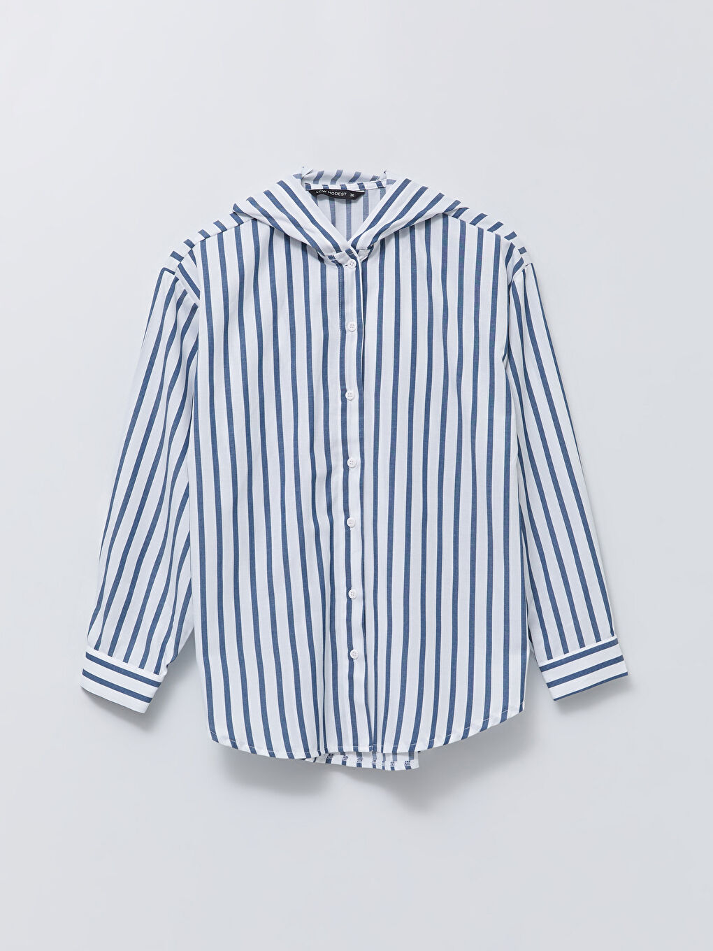 Mavi Kapüşonlu Çizgili Uzun Kollu Oversize Kadın Tunik-4