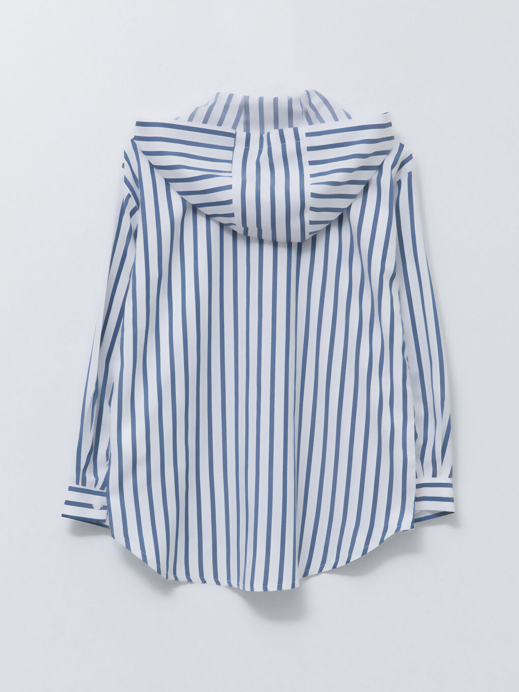 Mavi Kapüşonlu Çizgili Uzun Kollu Oversize Kadın Tunik-5