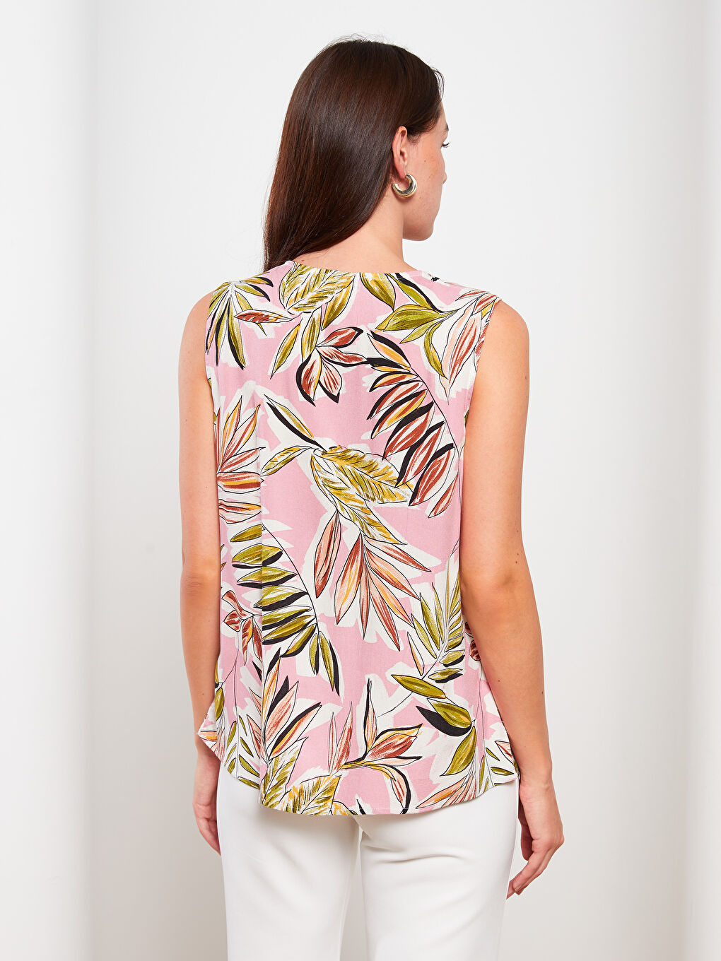 V-Neck Patterned Sleeveless Viscose Women's Blouse-3