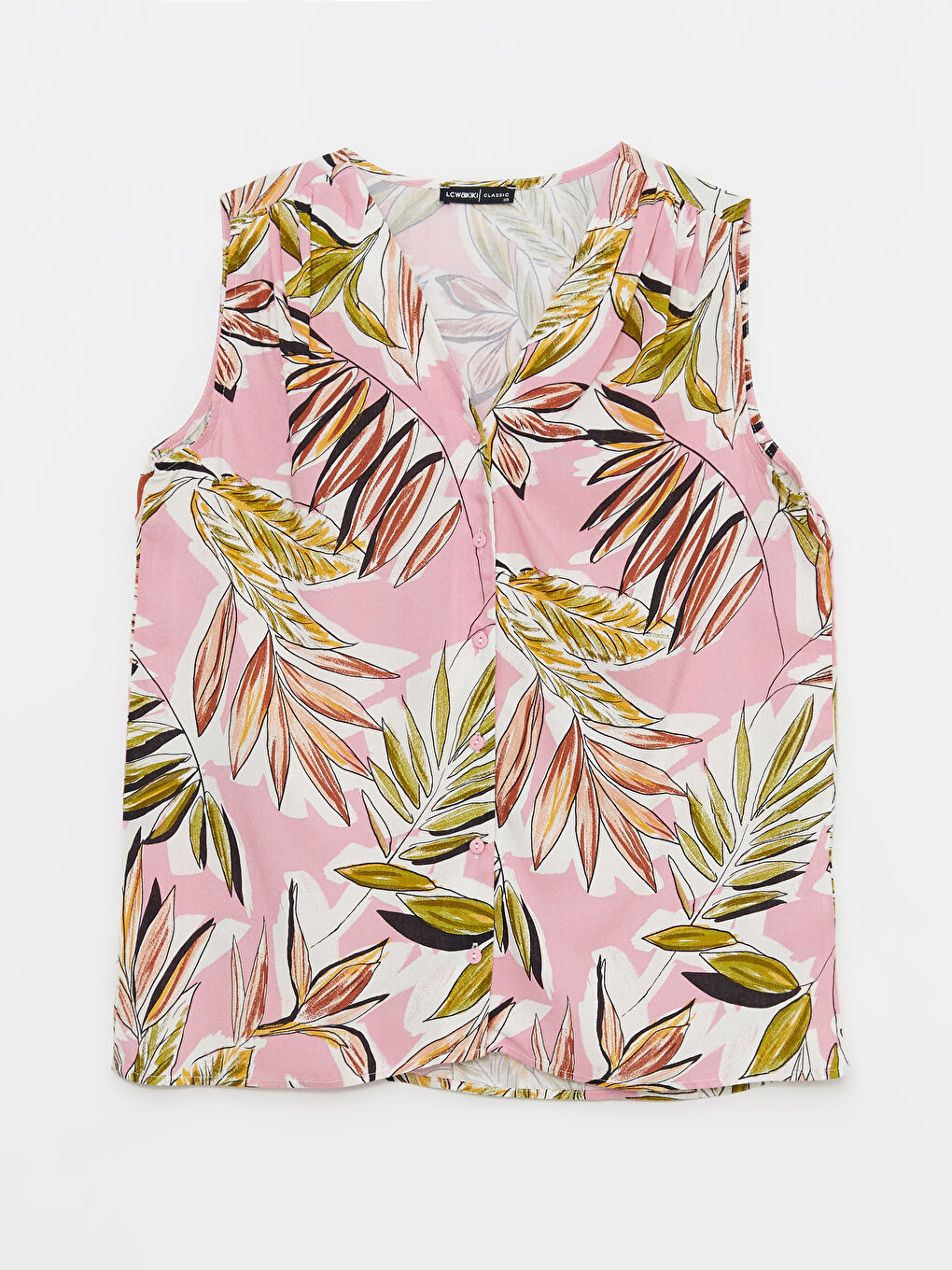 V-Neck Patterned Sleeveless Viscose Women's Blouse-4