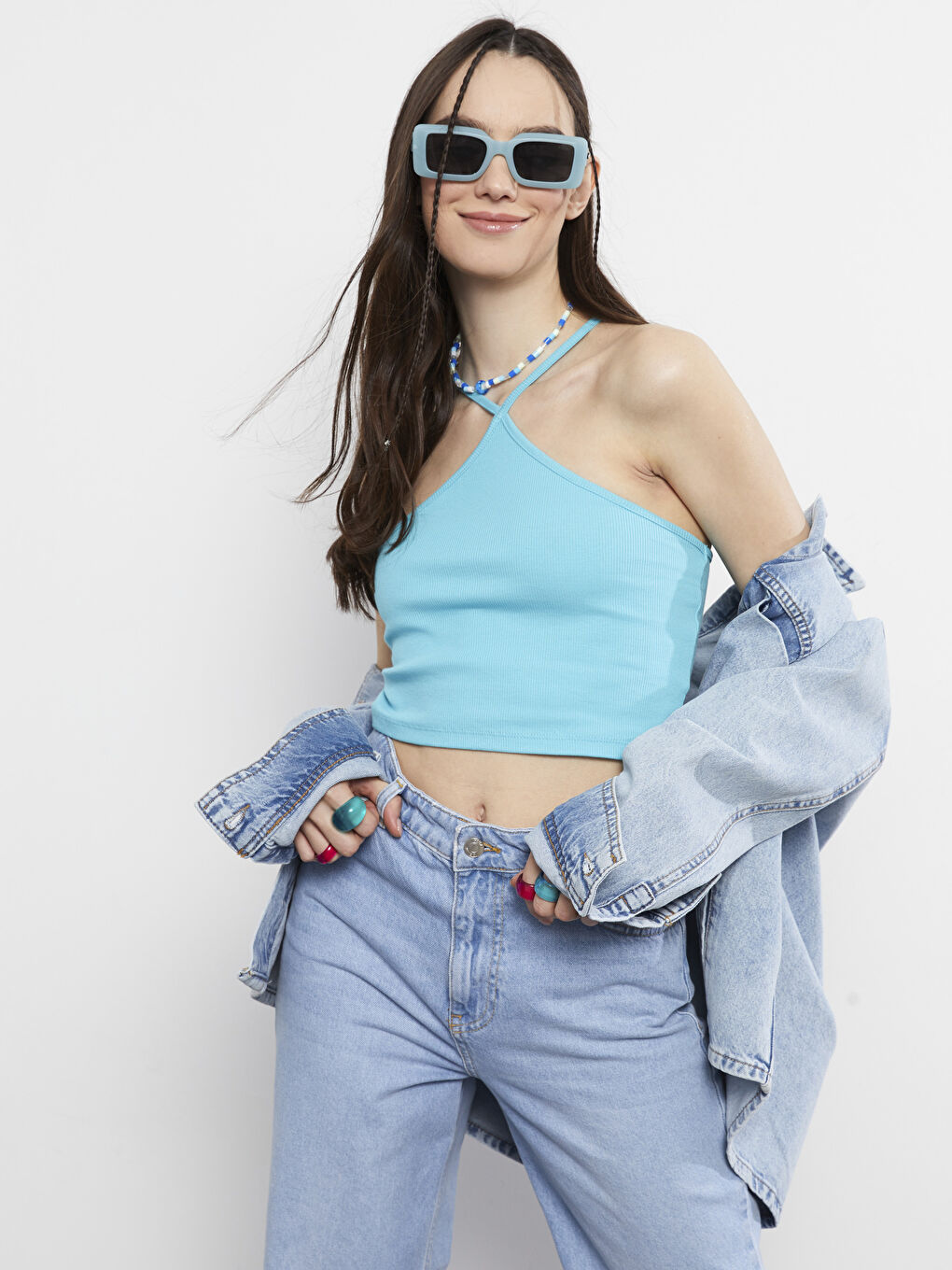 نساء حمالة العنق مستقيم بلا كم كروب-1