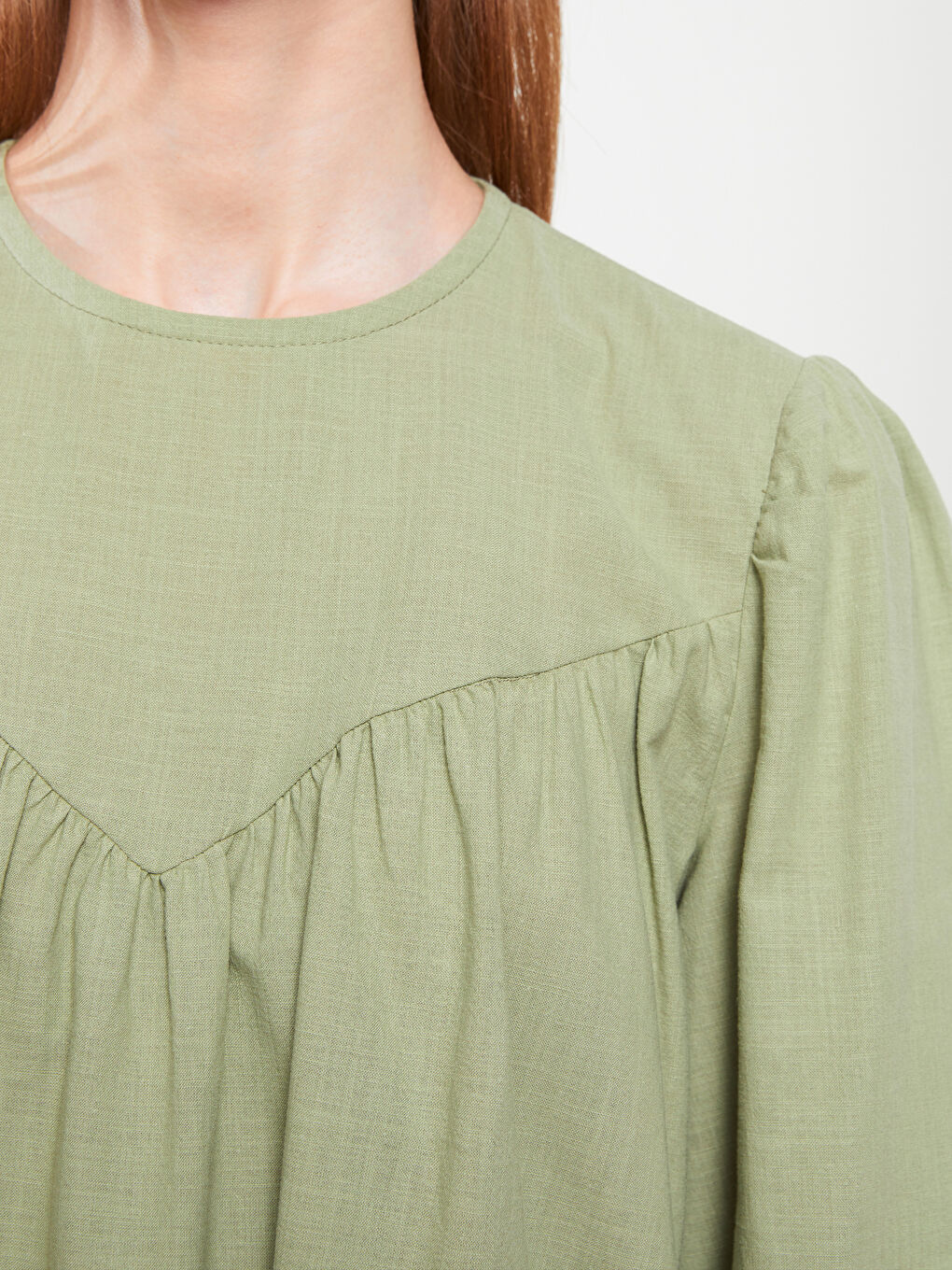 Crew Neck Straight Long Sleeve Oversize Poplin Women's Tunic-2