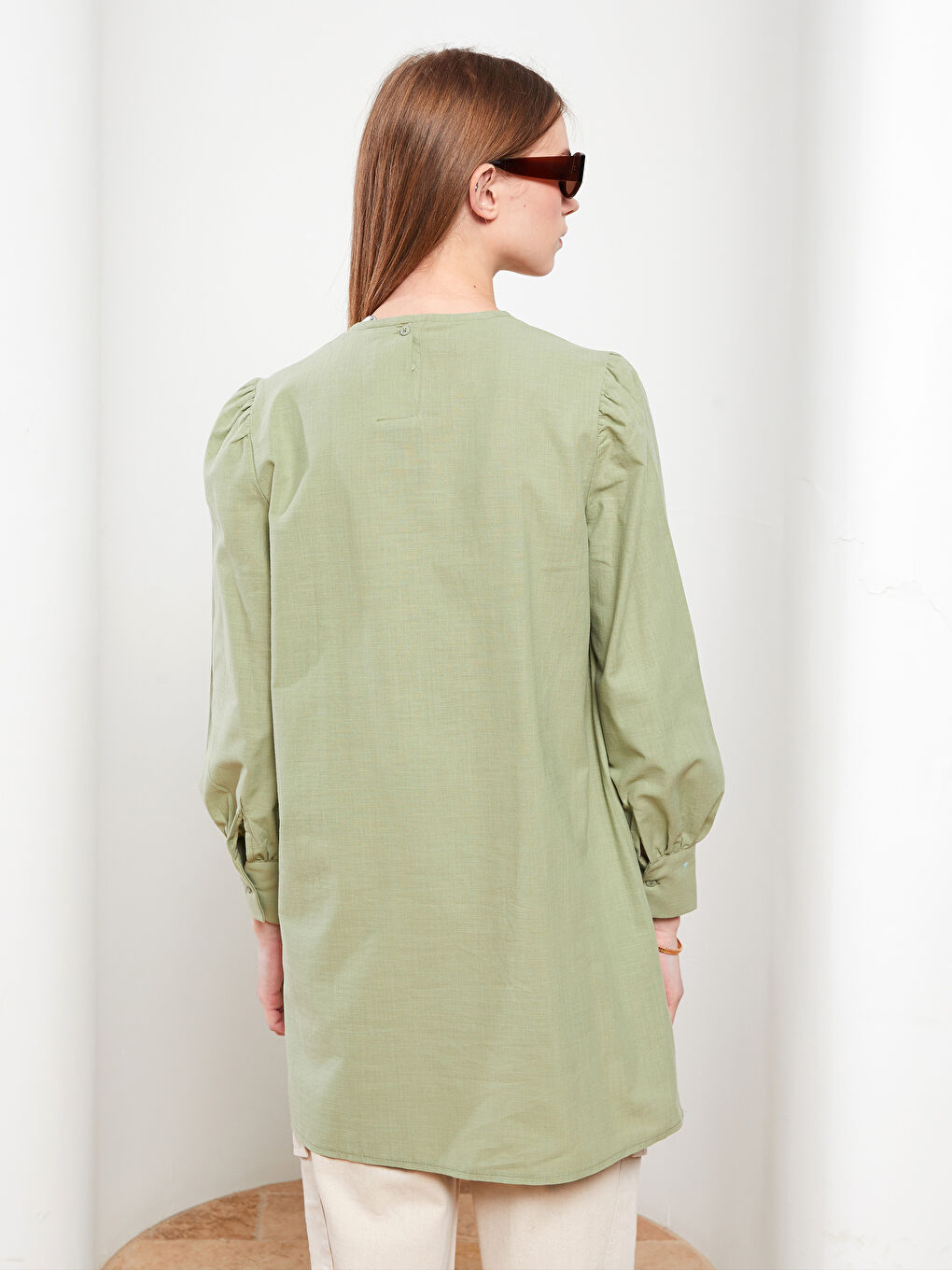 Crew Neck Straight Long Sleeve Oversize Poplin Women's Tunic-3