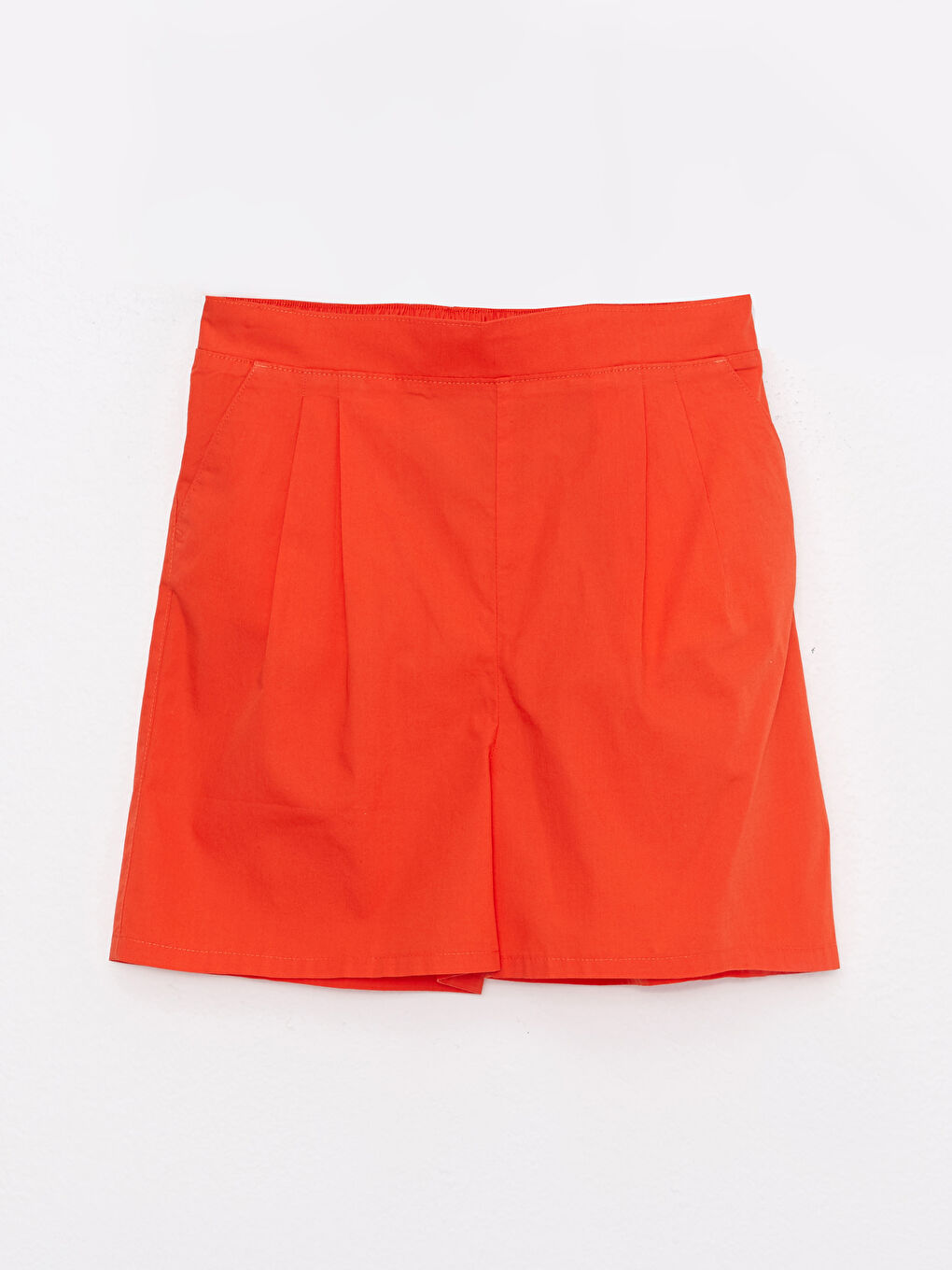 Turuncu Beli Lastikli Basic Poplin Kız Çocuk Şort