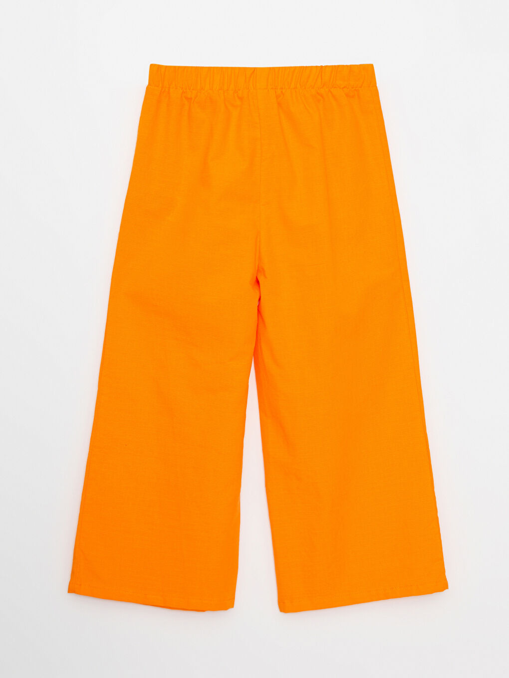 Turuncu Beli Lastikli Basic Geniş Paça Poplin Kız Çocuk Kapri-1