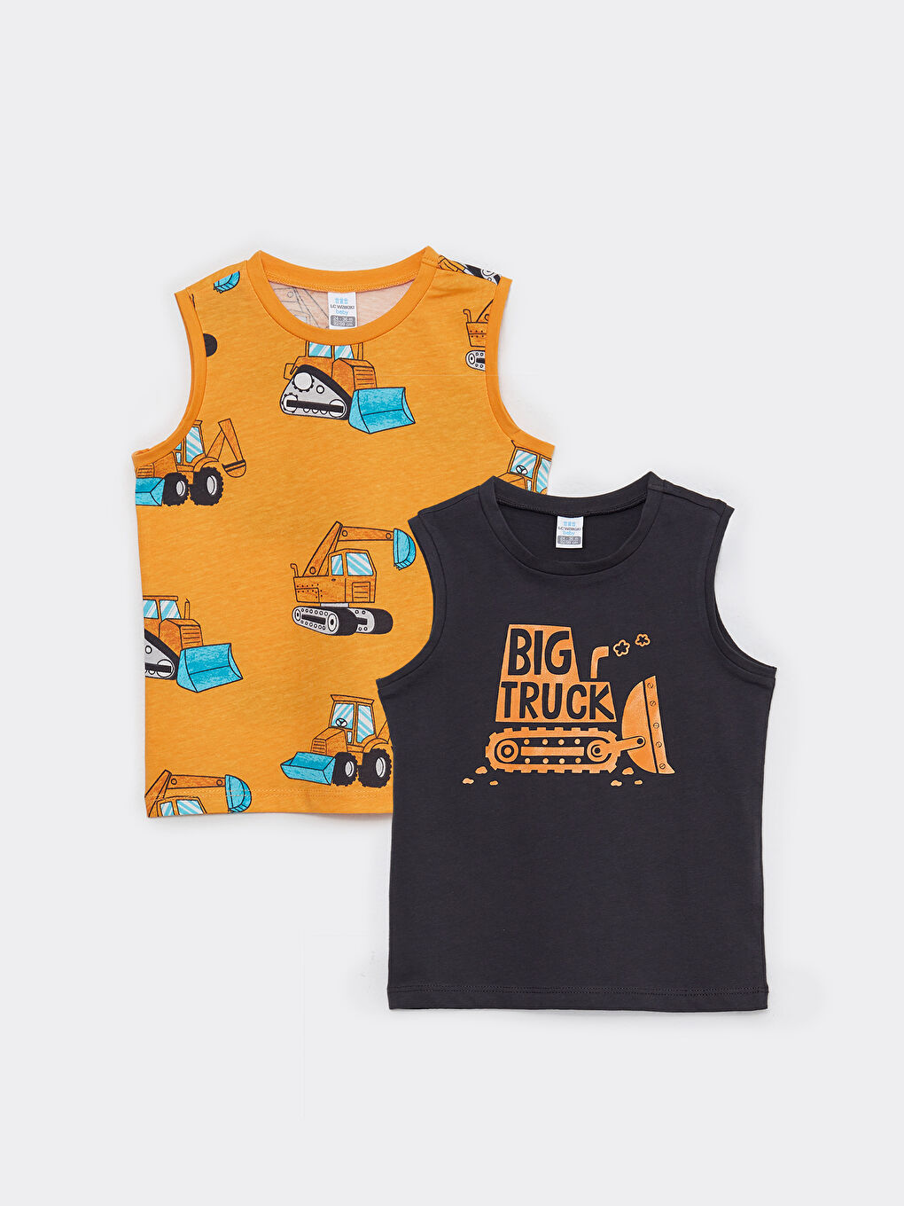 Antrasit Bisiklet Yaka Baskılı Pamuklu Erkek Bebek Atlet 2'li