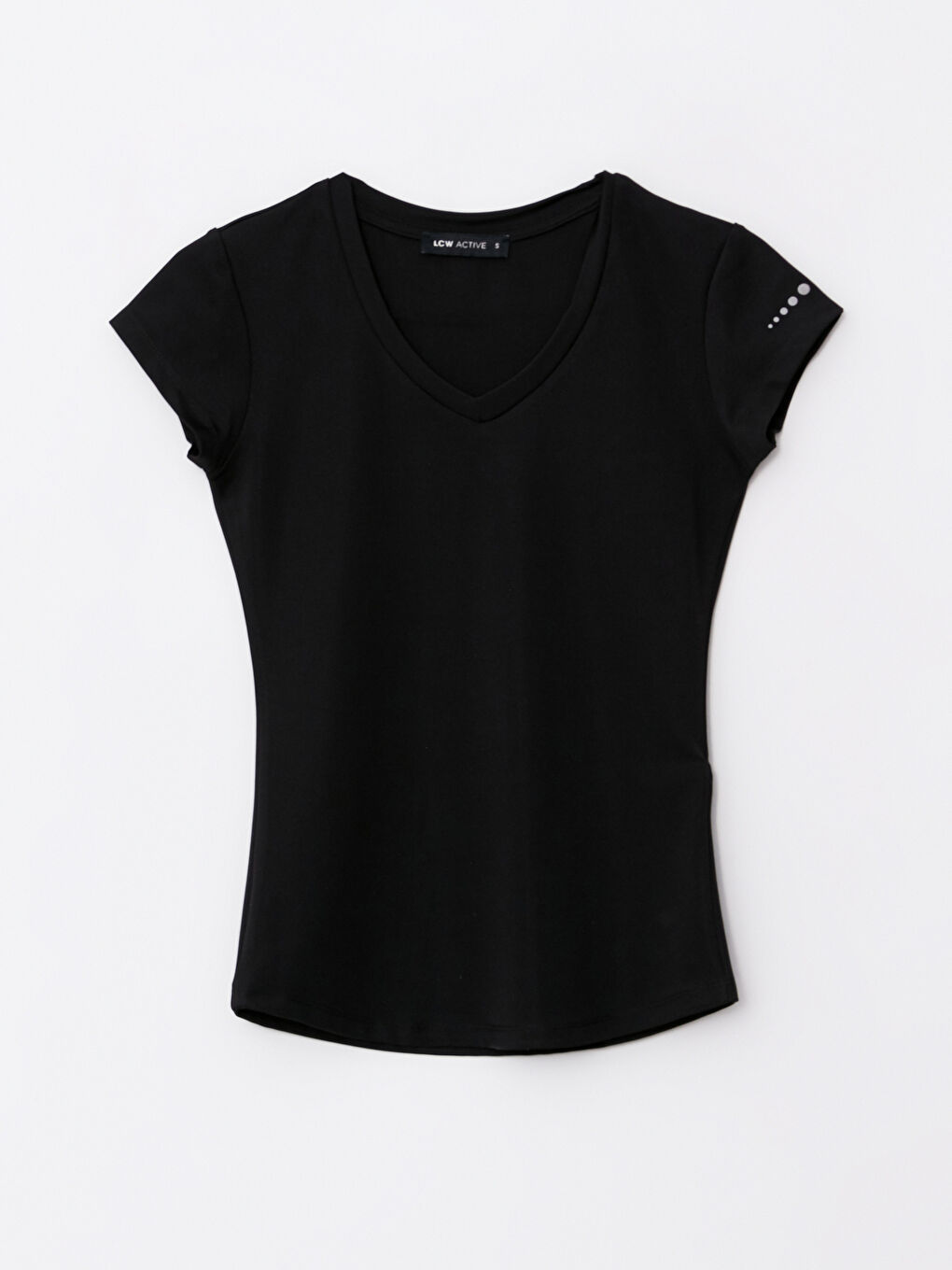 Siyah V Yaka Baskılı Kısa Kollu Kadın Tişört-5