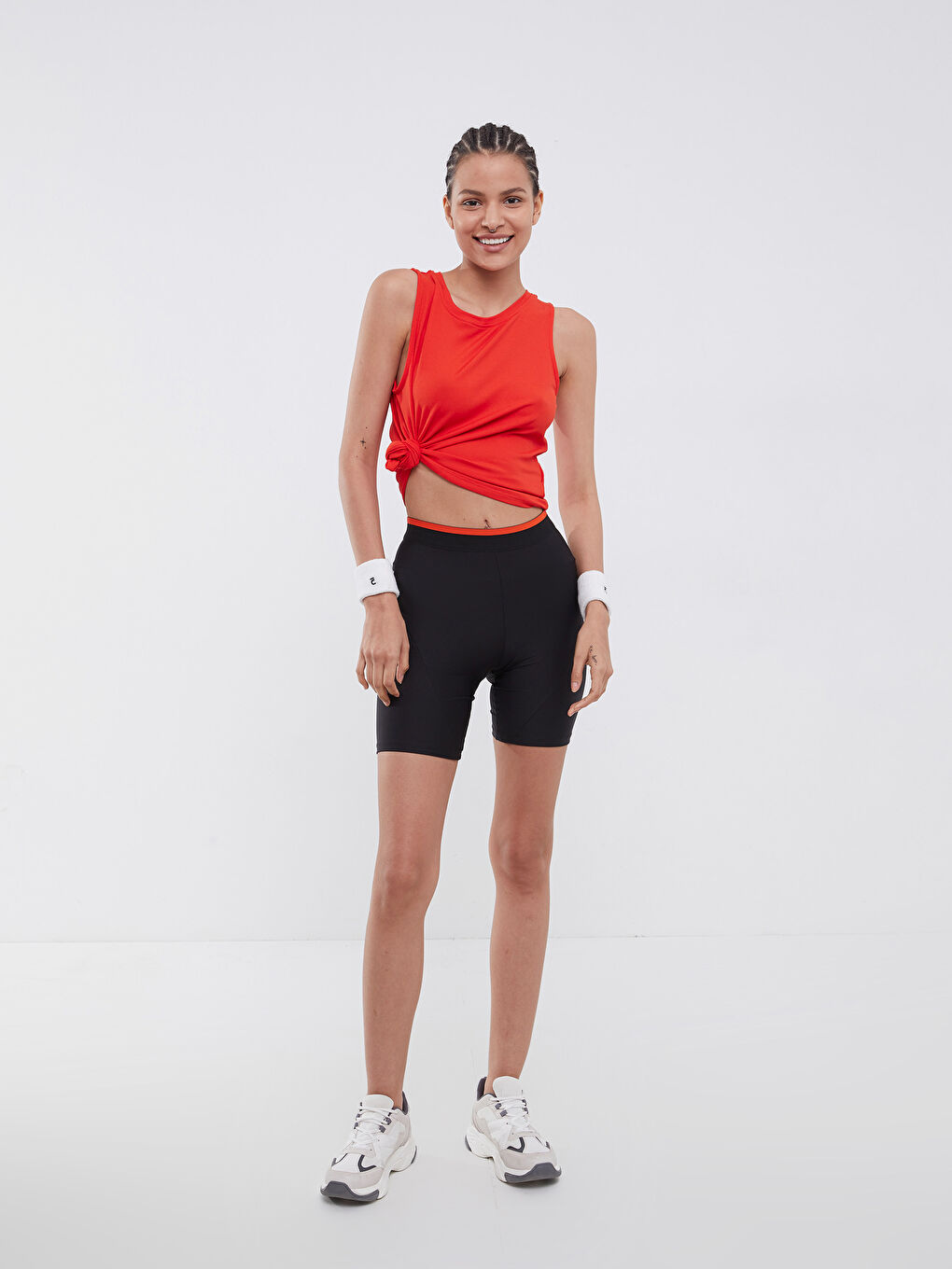 Women's Elastic Waist Plain Sports Shorts Leggings-1