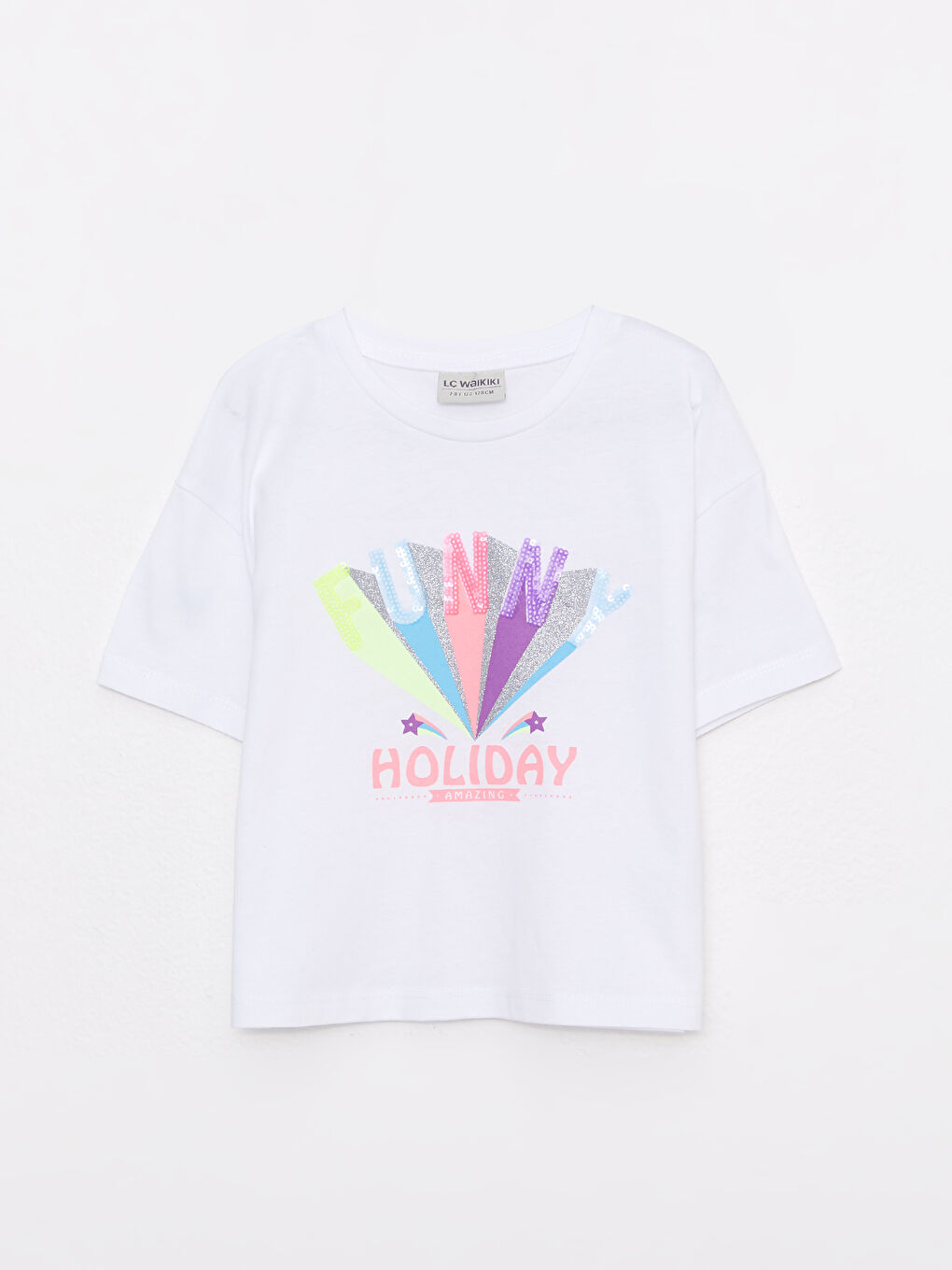 Хлопковая футболка с короткими рукавами, с круглым вырезом и принтом для девочек