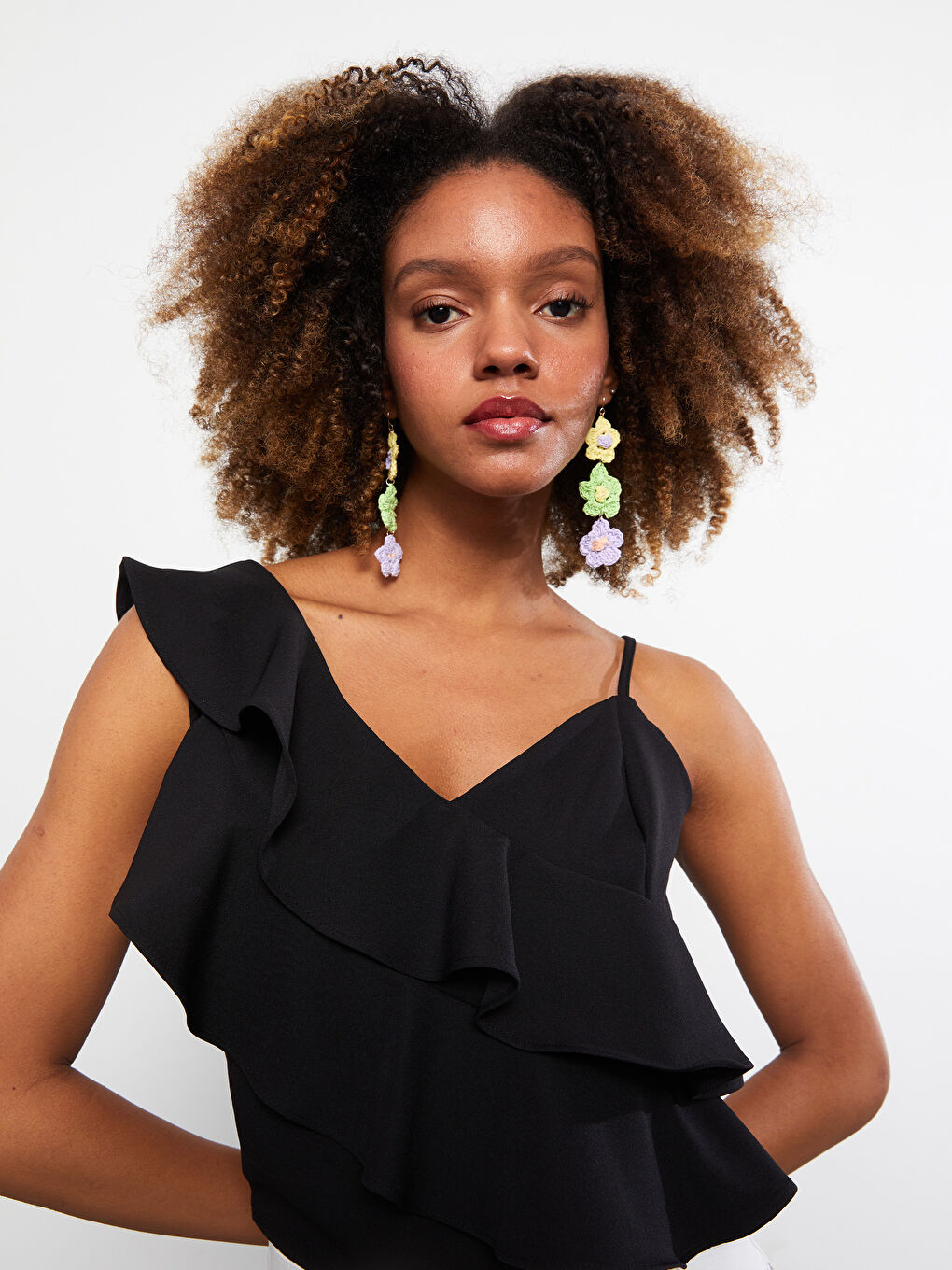 Блузка с V-образным вырезом, однотонная, с ремешками для женщин