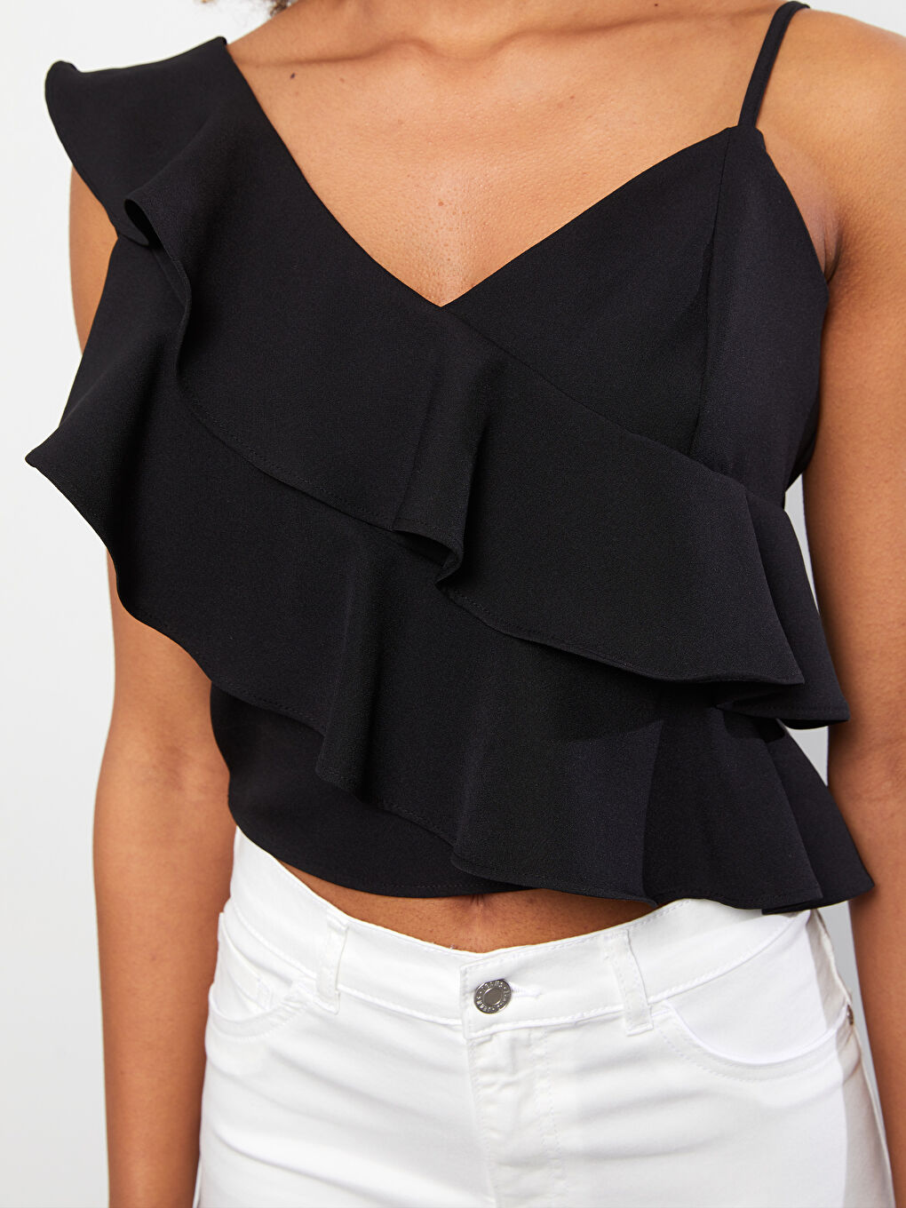 Блузка с V-образным вырезом, однотонная, с ремешками для женщин-3