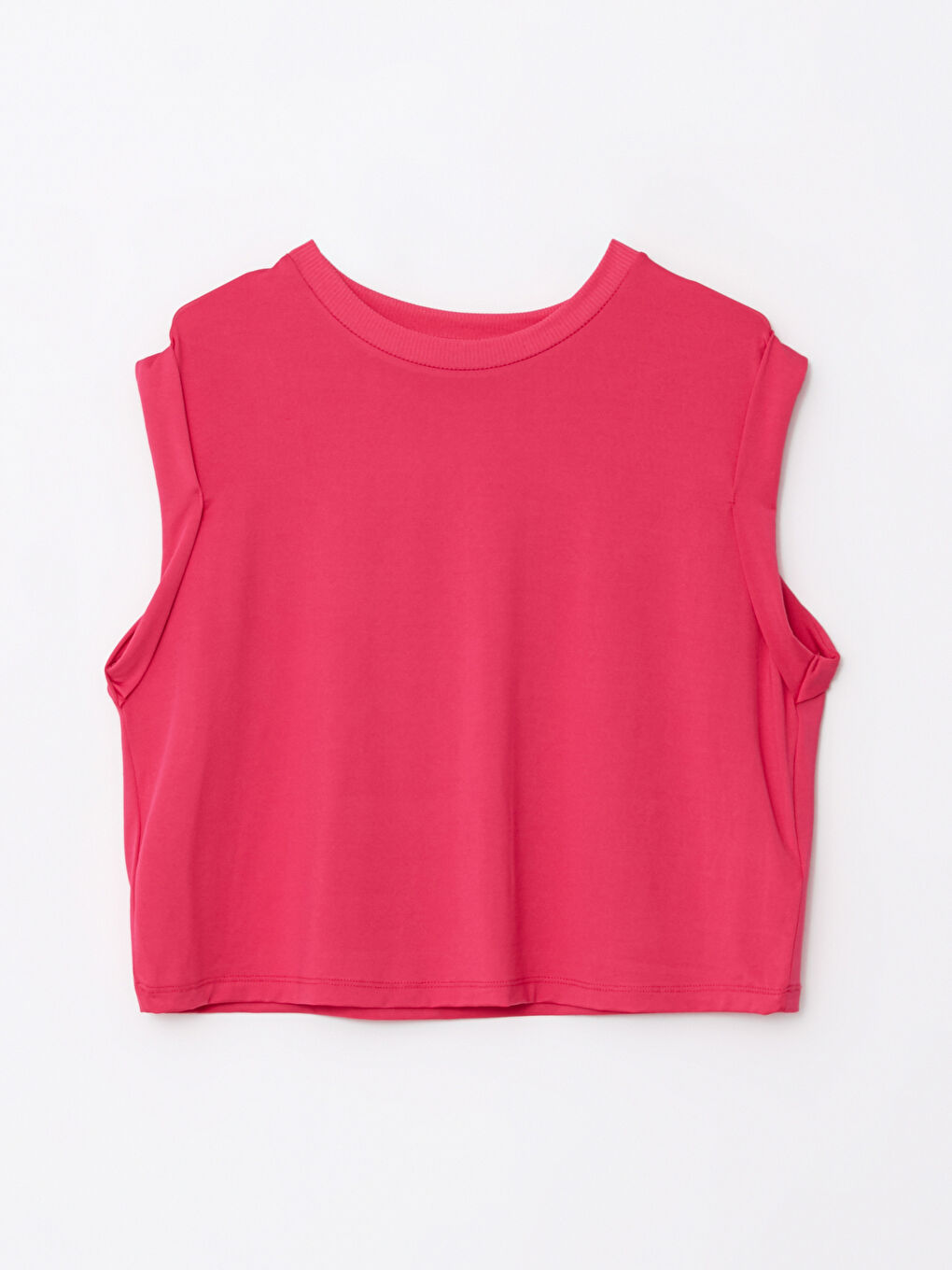 Fuşya Bisiklet Yaka Baskılı Kısa Kollu Kadın Spor Tişört-5