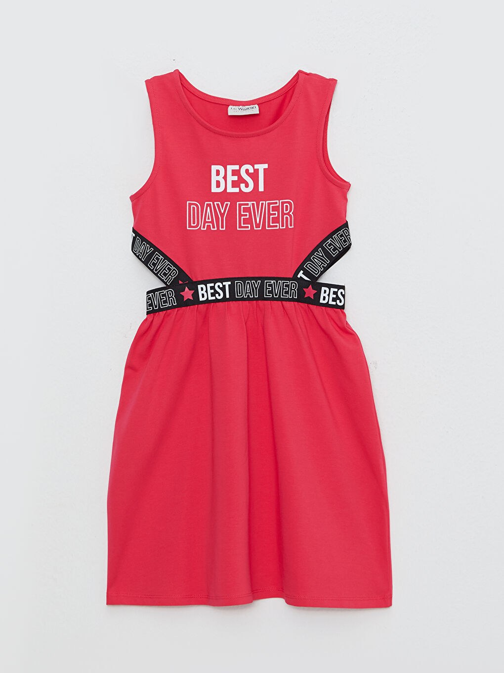 Fuşya Bisiklet Yaka Baskılı Kız Çocuk Elbise