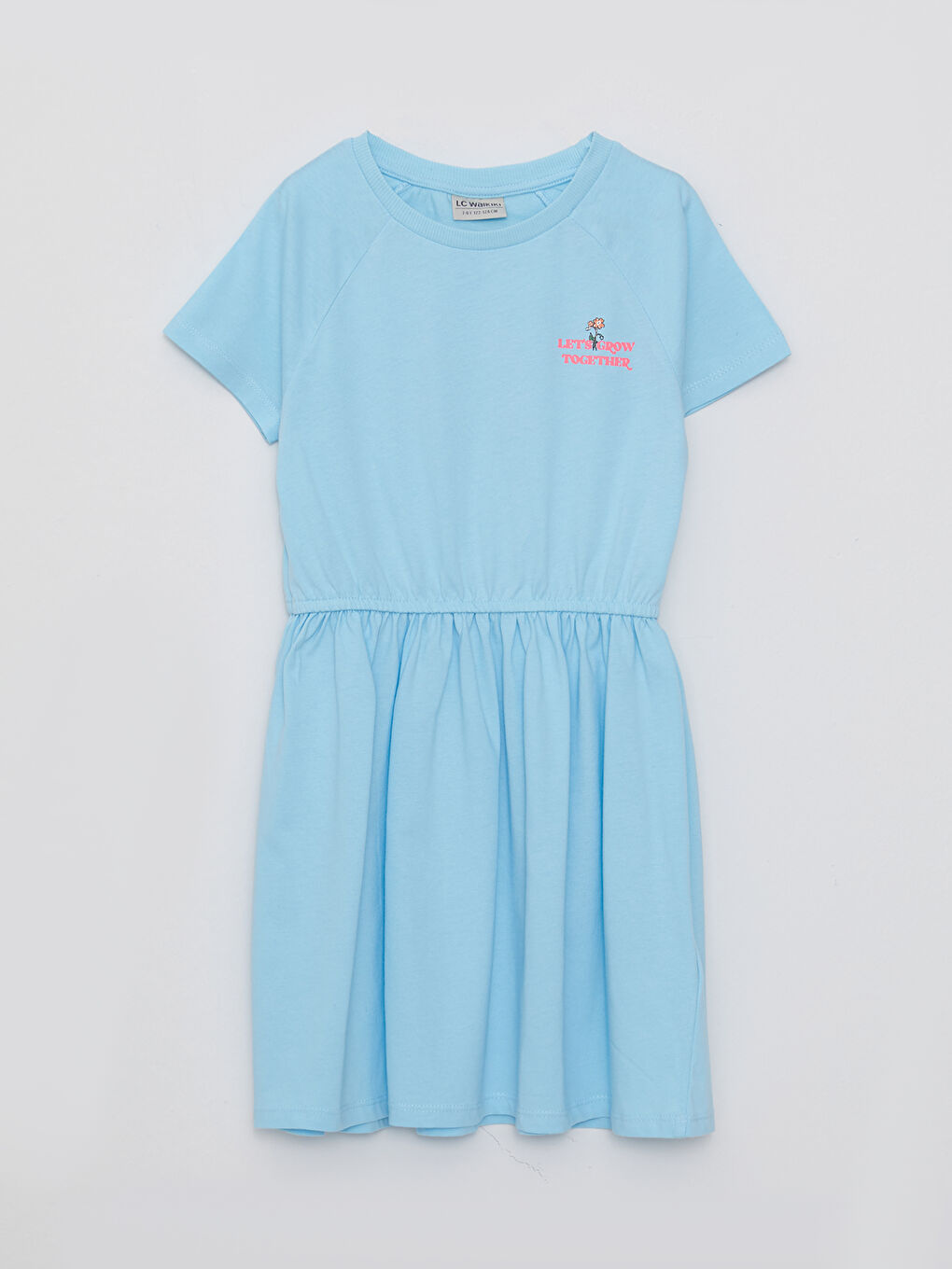 Mavi Bisiklet Yaka Baskılı Kısa Kollu Kız Çocuk Elbise