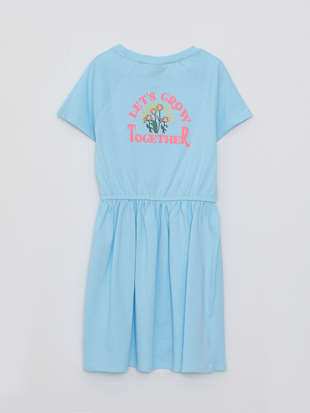 Mavi Bisiklet Yaka Baskılı Kısa Kollu Kız Çocuk Elbise-1