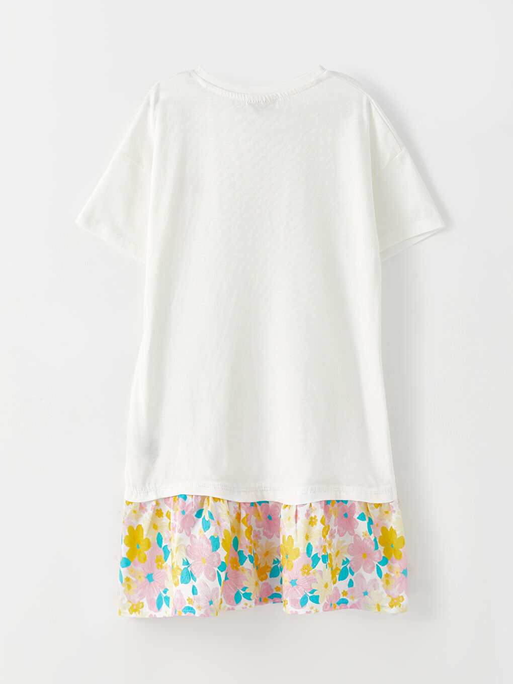 فستان بناتي برقبة دائرية وكم قصير مطبوع من القطن-1