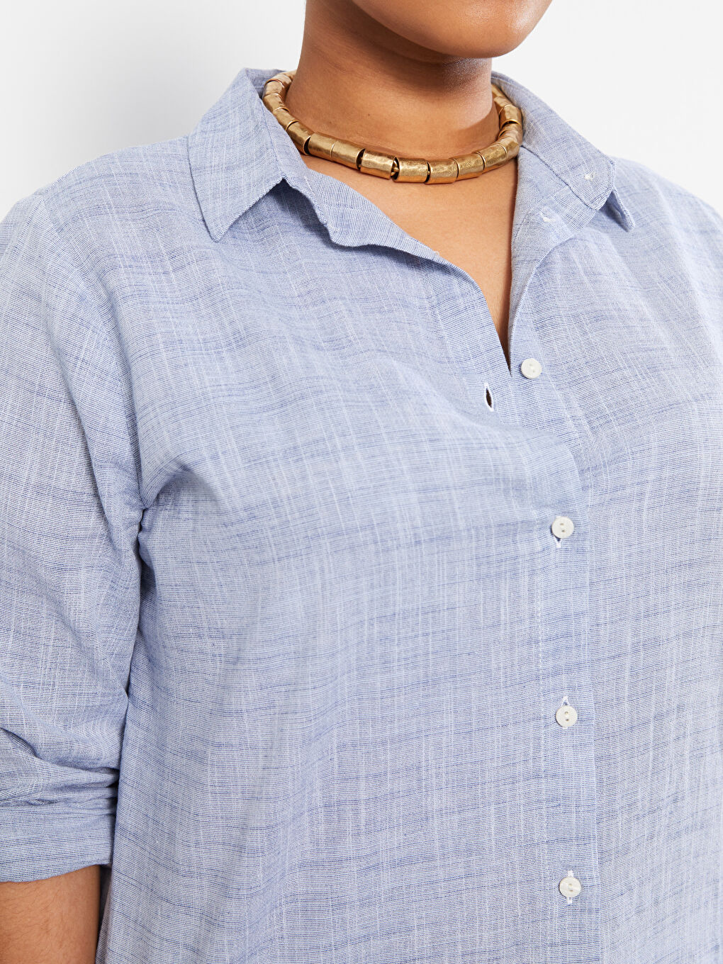 Mavi Büyük Beden Düz Uzun Kollu Kadın Gömlek Tunik-3