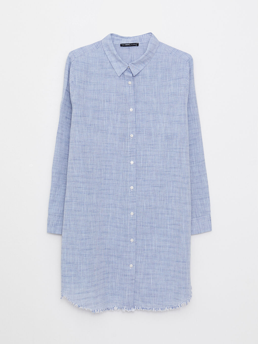 Mavi Büyük Beden Düz Uzun Kollu Kadın Gömlek Tunik-5