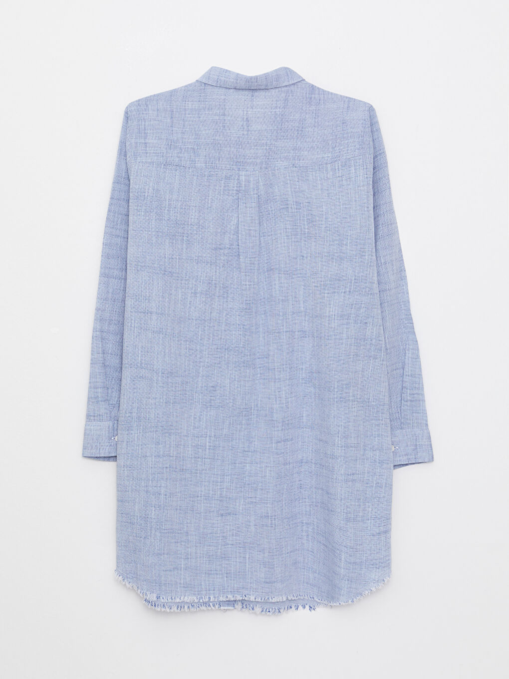 Mavi Büyük Beden Düz Uzun Kollu Kadın Gömlek Tunik-6