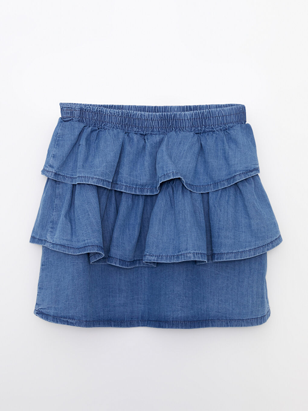 Джинсовая юбка для девочек с оборками и эластичной талией-1