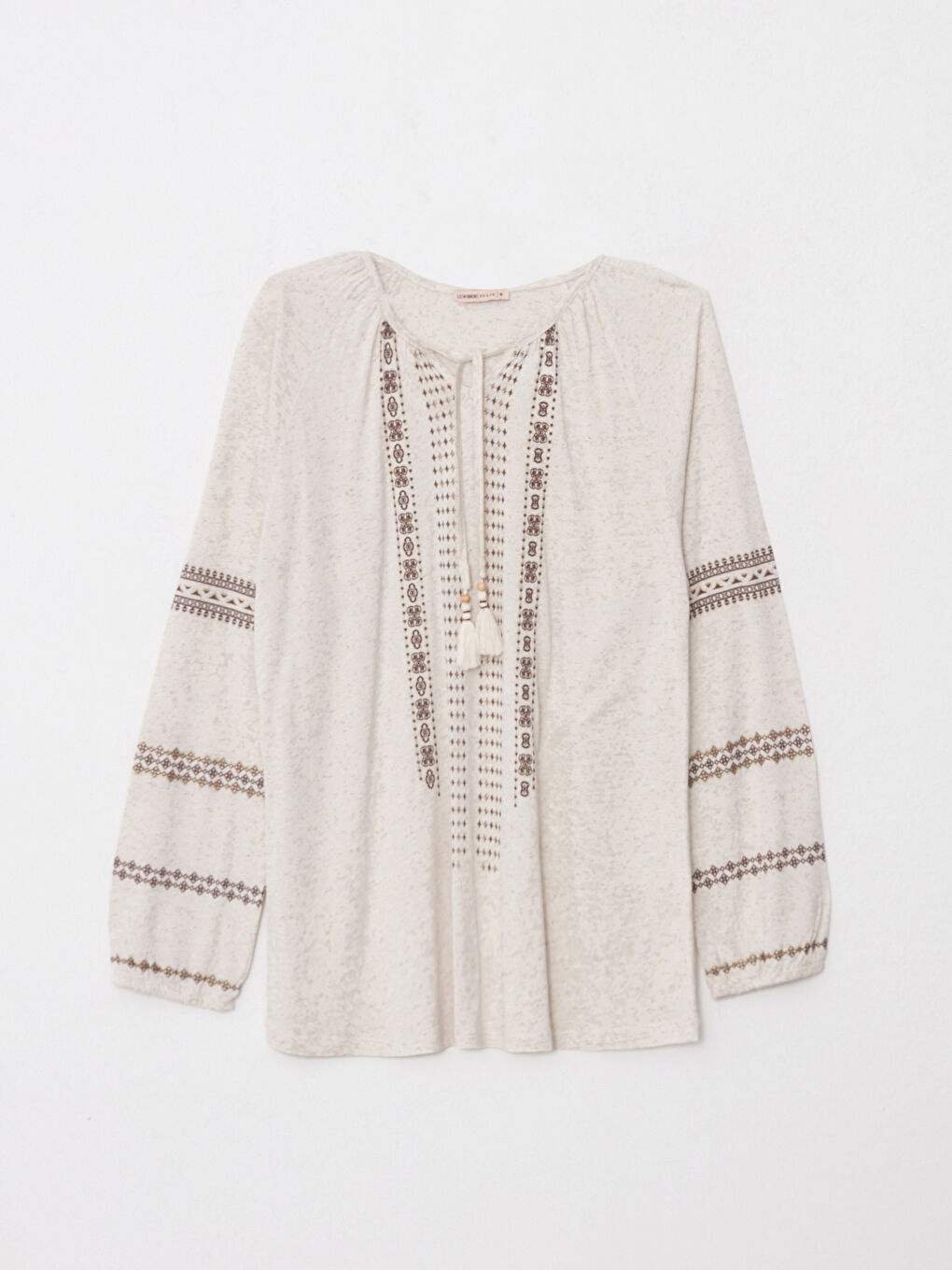 Lapel Collar Embroidered Long Sleeve Women's T-Shirt-5