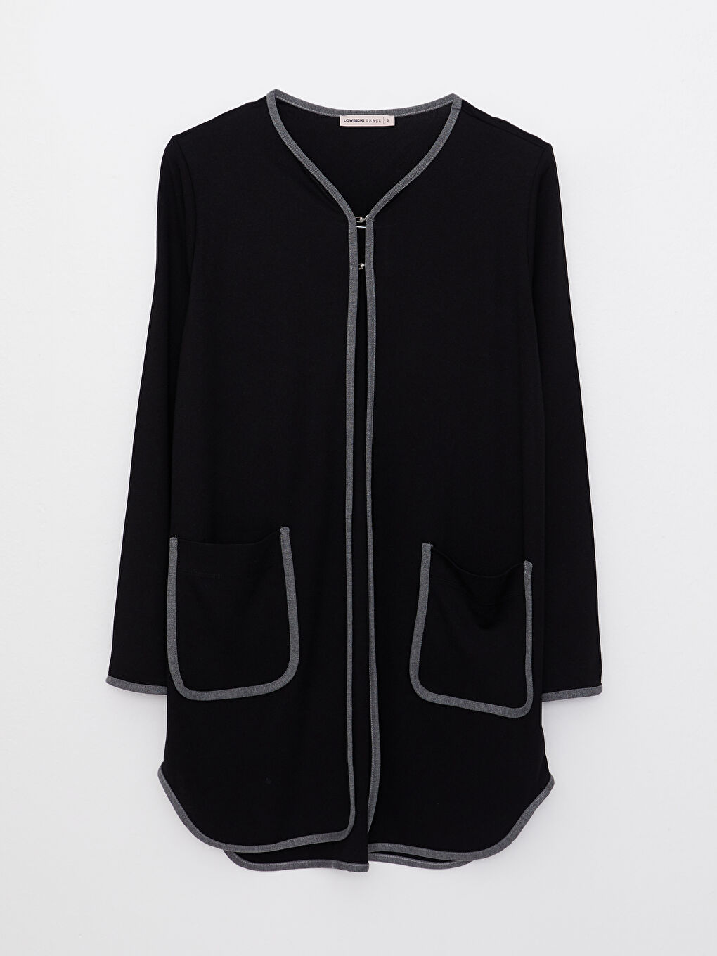 Siyah Şal Yaka Düz Uzun Kollu Kadın Hırka-6