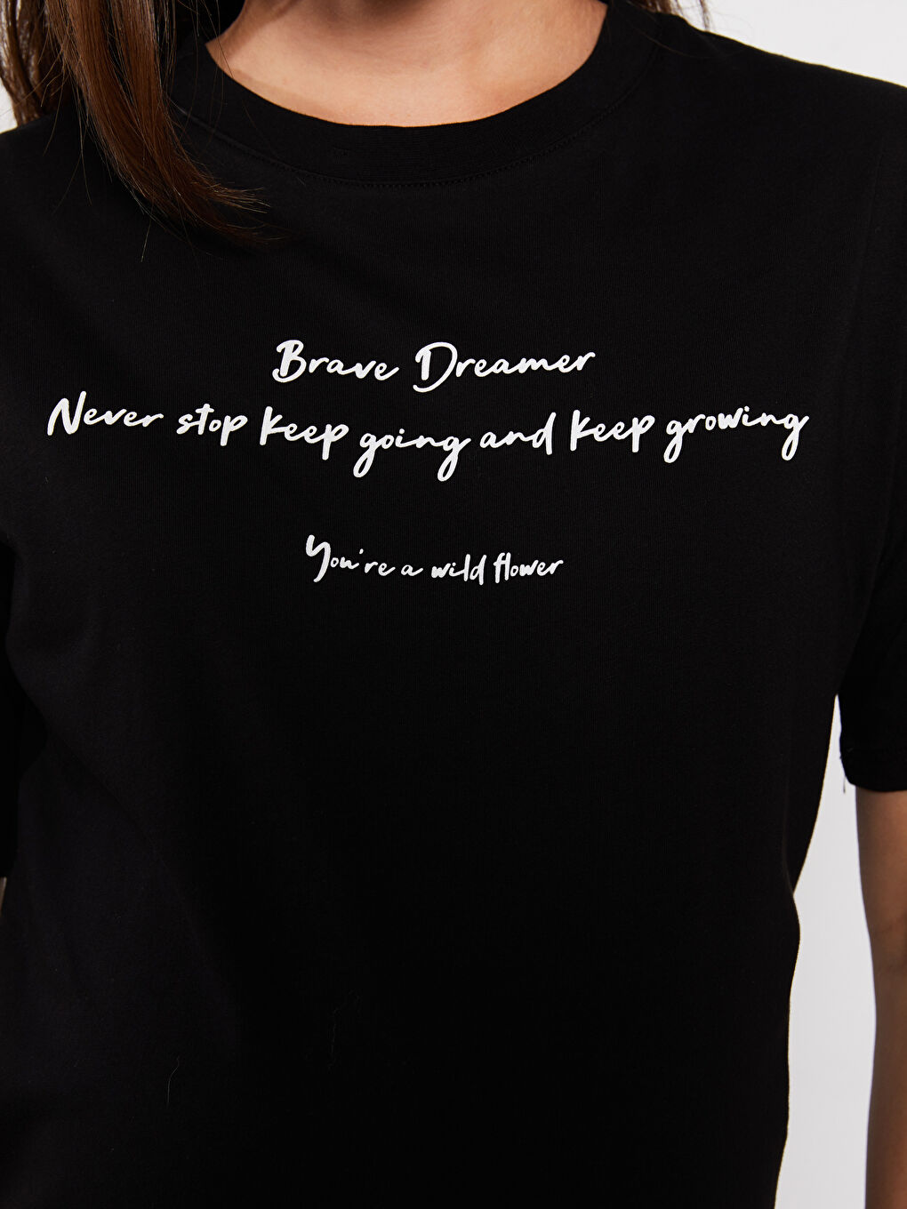 Crew Neck Letter Printed Short Sleeve Cotton Maternity Tunic-3