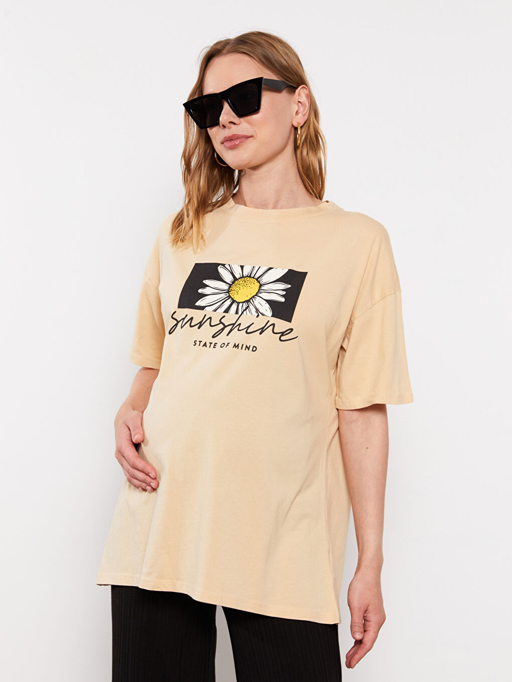 Crew Neck Printed Short Sleeve Cotton Maternity T-shirt