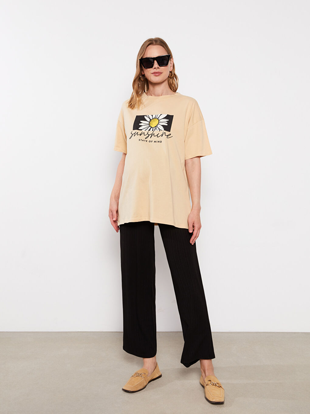 Crew Neck Printed Short Sleeve Cotton Maternity T-shirt-2