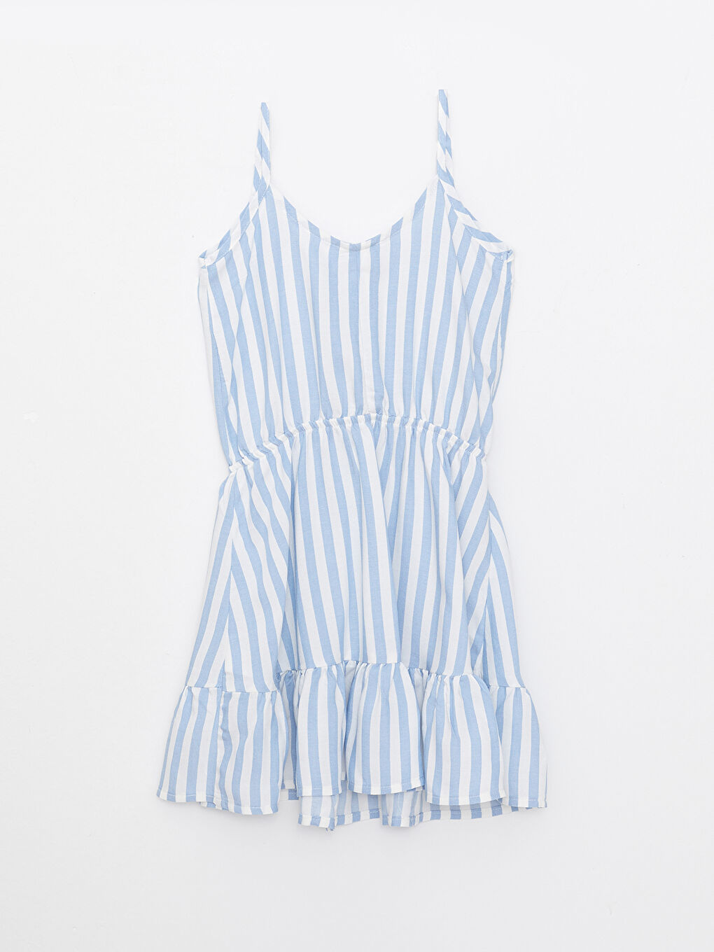 U Neck Striped Strap Poplin Girl Dress-1