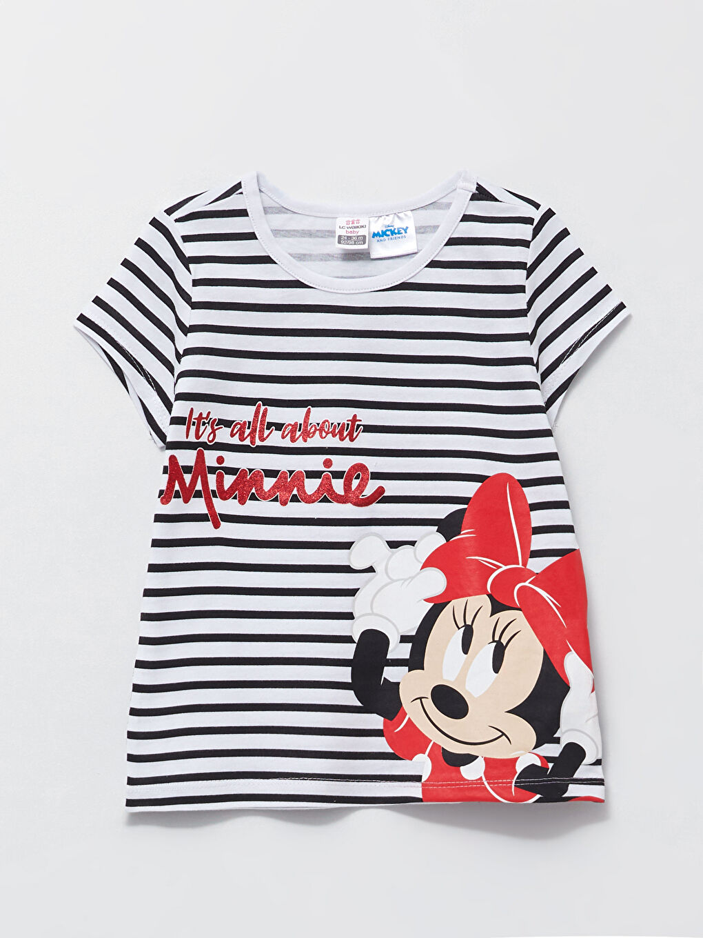 Crew Neck Short Sleeve Minnie Mouse Printed Cotton Baby Girl T-Shirt-2