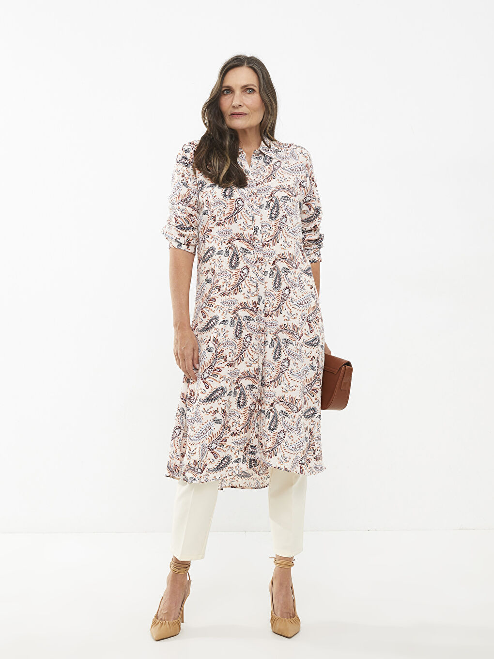 قميص تونيك كم طويل مطبوع كِشكِش للسيدات