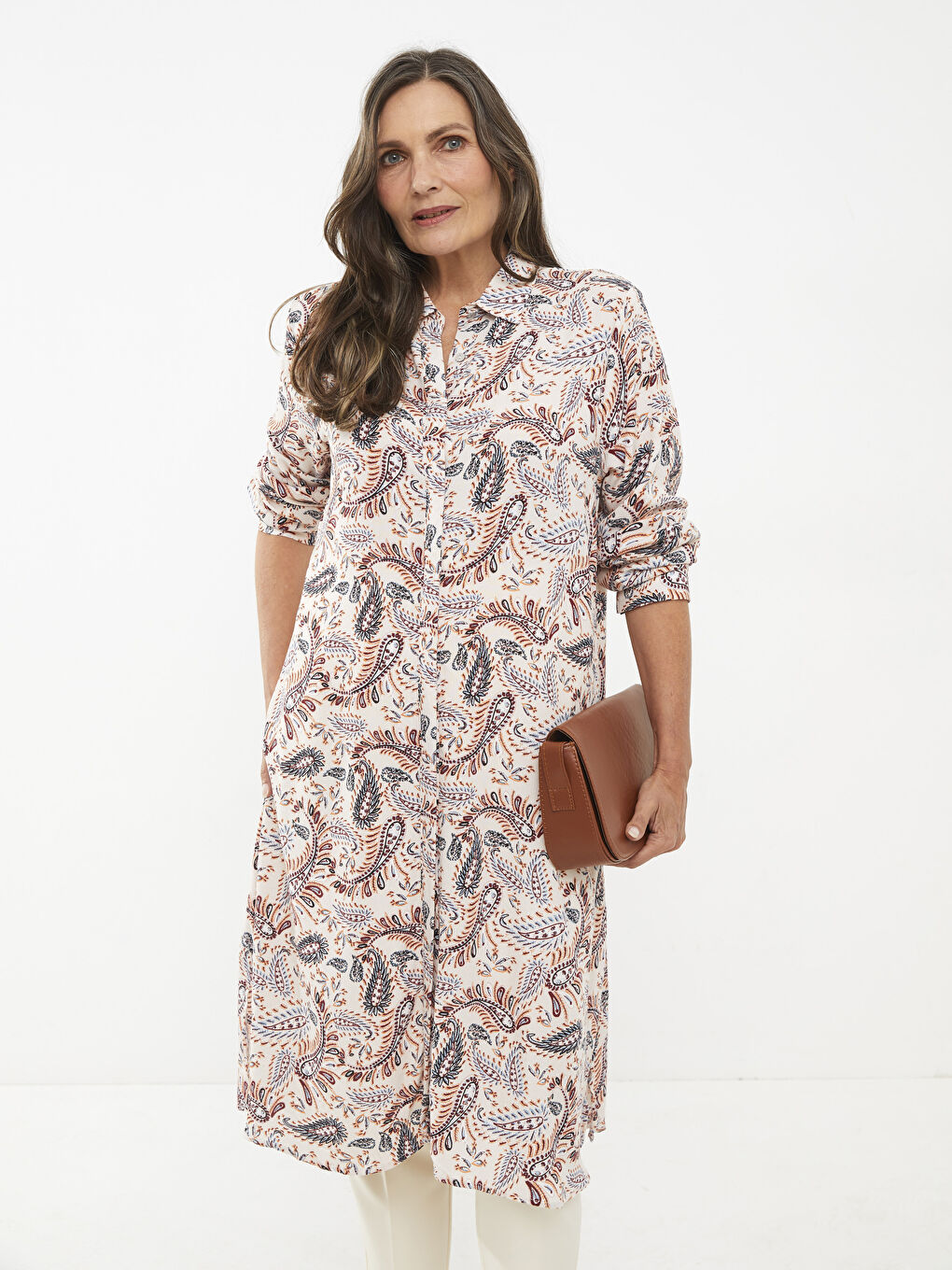 قميص تونيك كم طويل مطبوع كِشكِش للسيدات-1