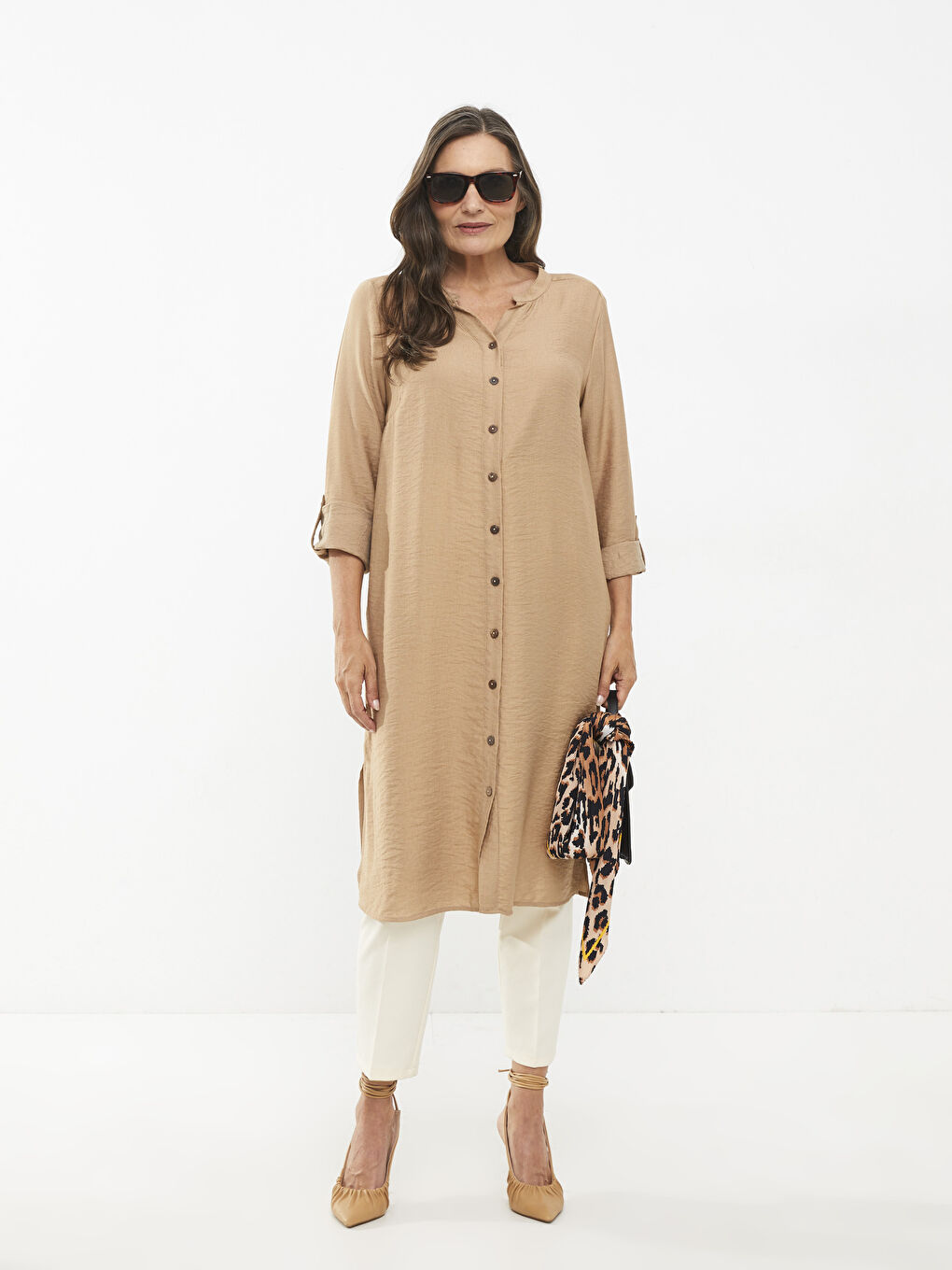 Henley Neckline Long Sleeve Women's Tunic