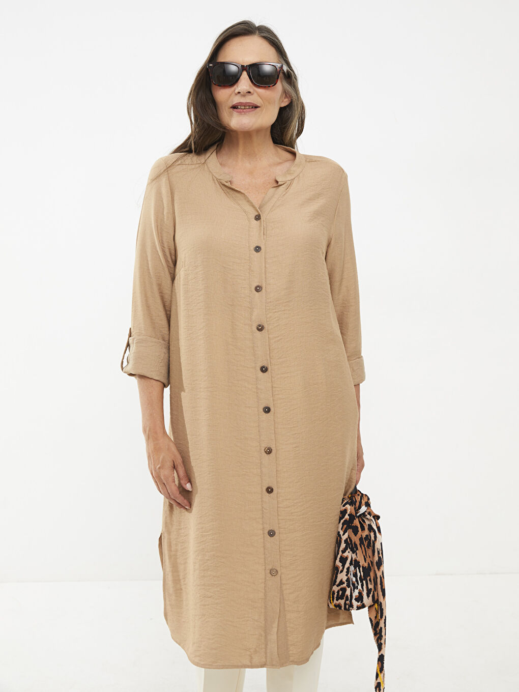 Henley Neckline Long Sleeve Women's Tunic-1