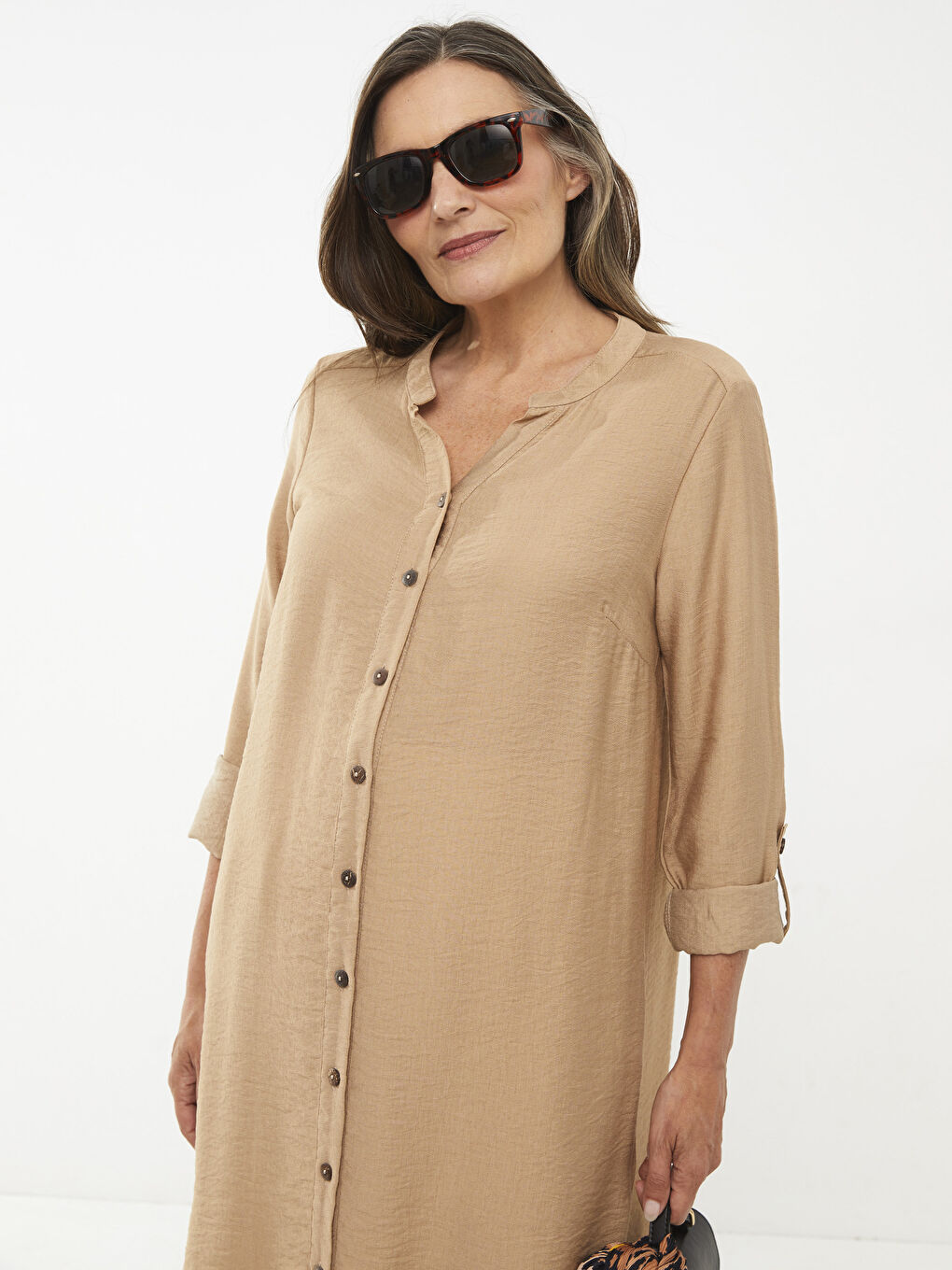 Henley Neckline Long Sleeve Women's Tunic-2