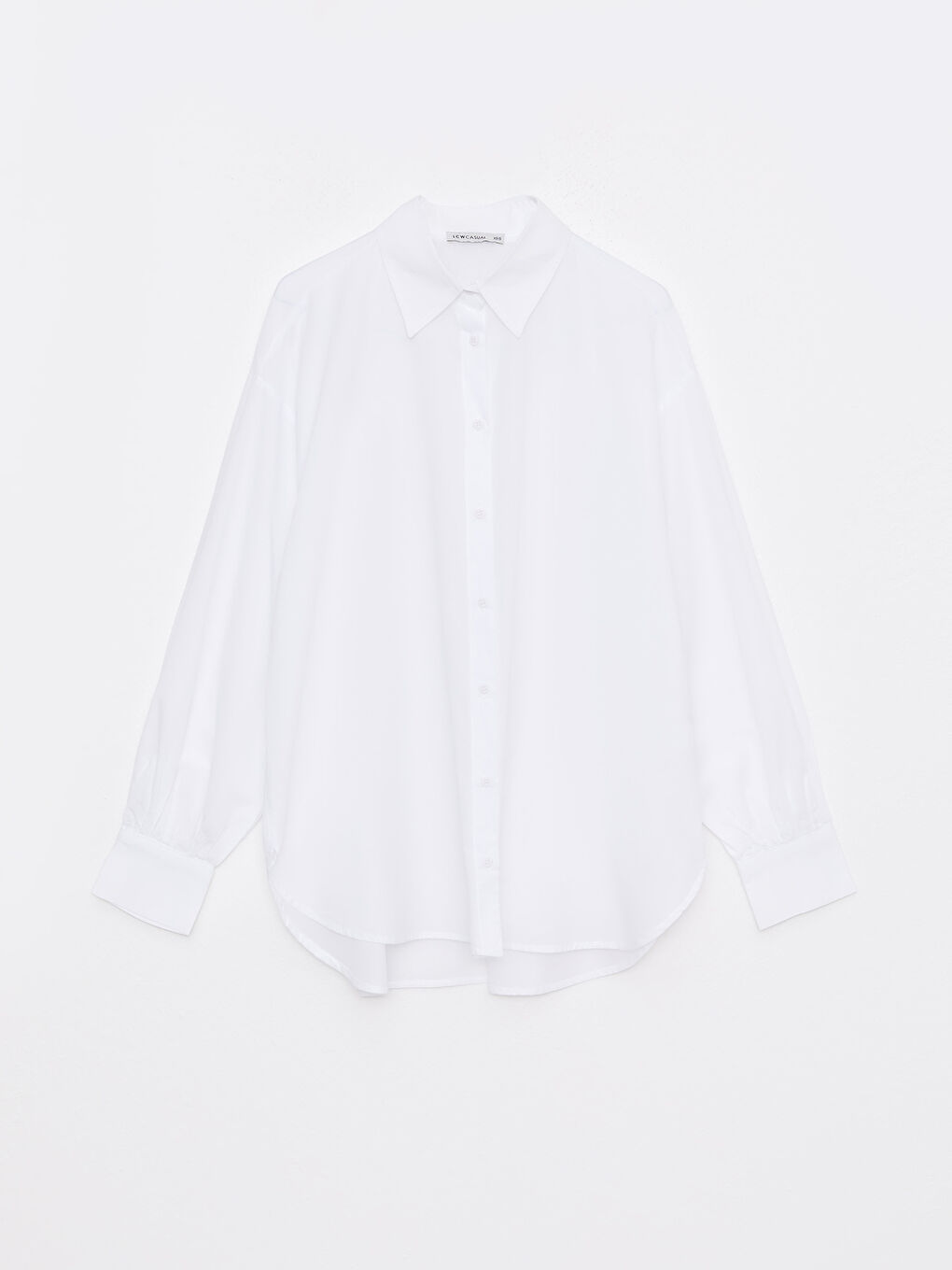 Beyaz Önden Düğme Kapamalı Düz Uzun Kollu Krep Kadın Gömlek-6