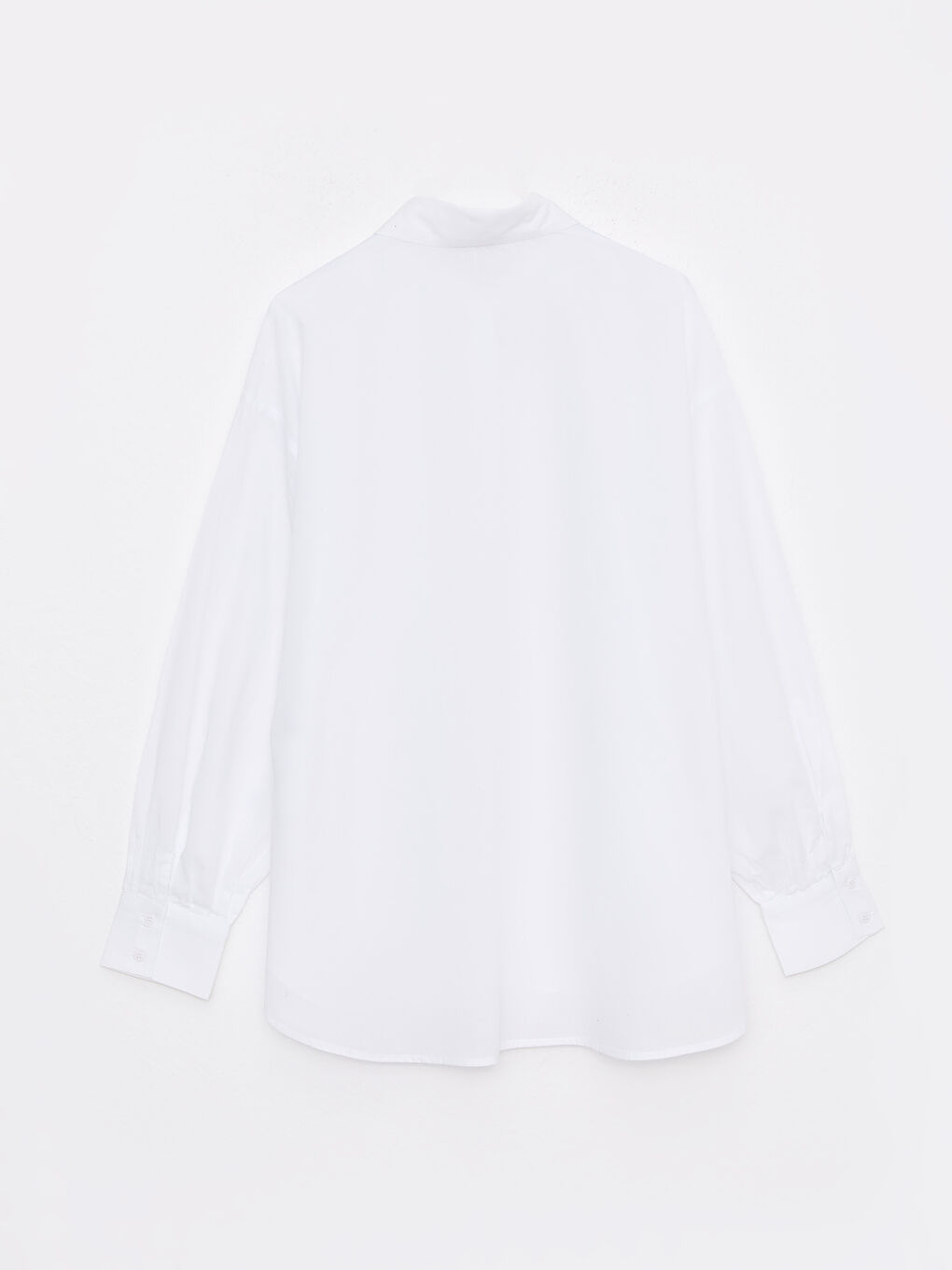 Beyaz Önden Düğme Kapamalı Düz Uzun Kollu Krep Kadın Gömlek-7