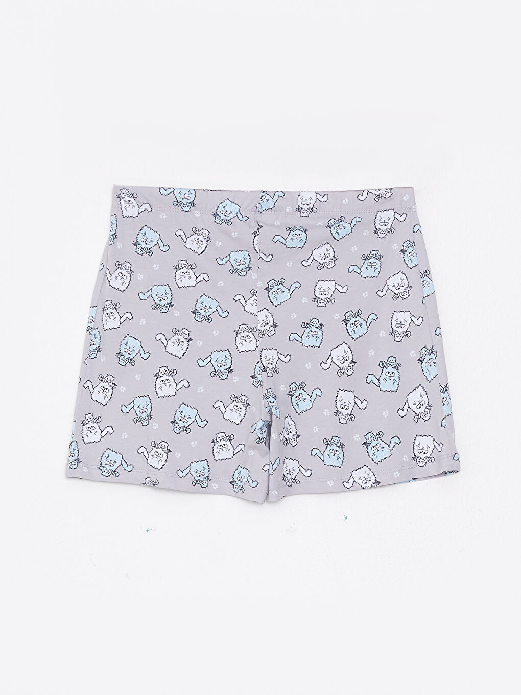 Gri Bisiklet Yaka Baskılı Kısa Kollu Pamuklu Kadın Pijama Takımı-9