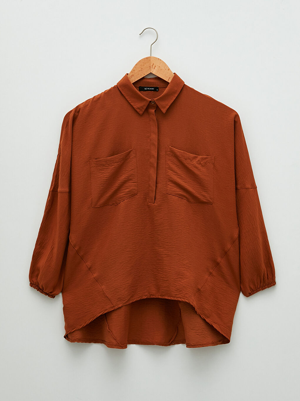 Plus Size Front Button Closure Straight Long Sleeve Women's Shirt-5