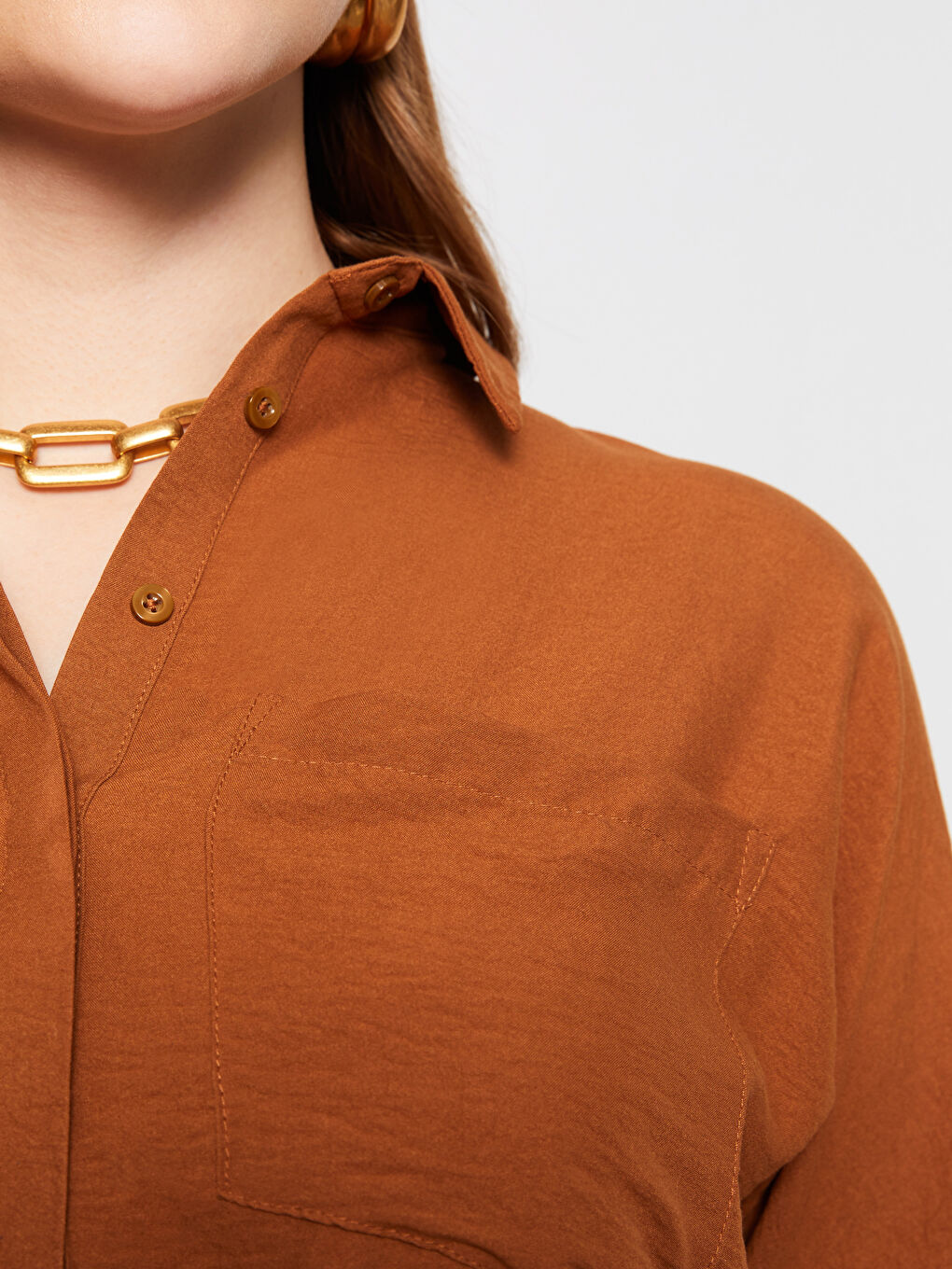 Plus Size Front Button Closure Straight Long Sleeve Women's Shirt-3