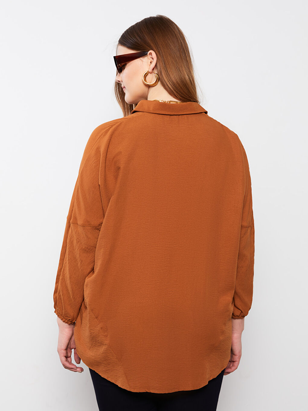 Plus Size Front Button Closure Straight Long Sleeve Women's Shirt-4