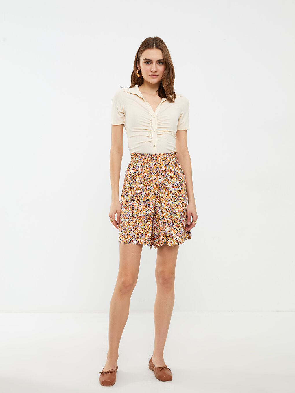 Elastic Waist Patterned Viscose Women's Shorts -S2I406Z8-LUG