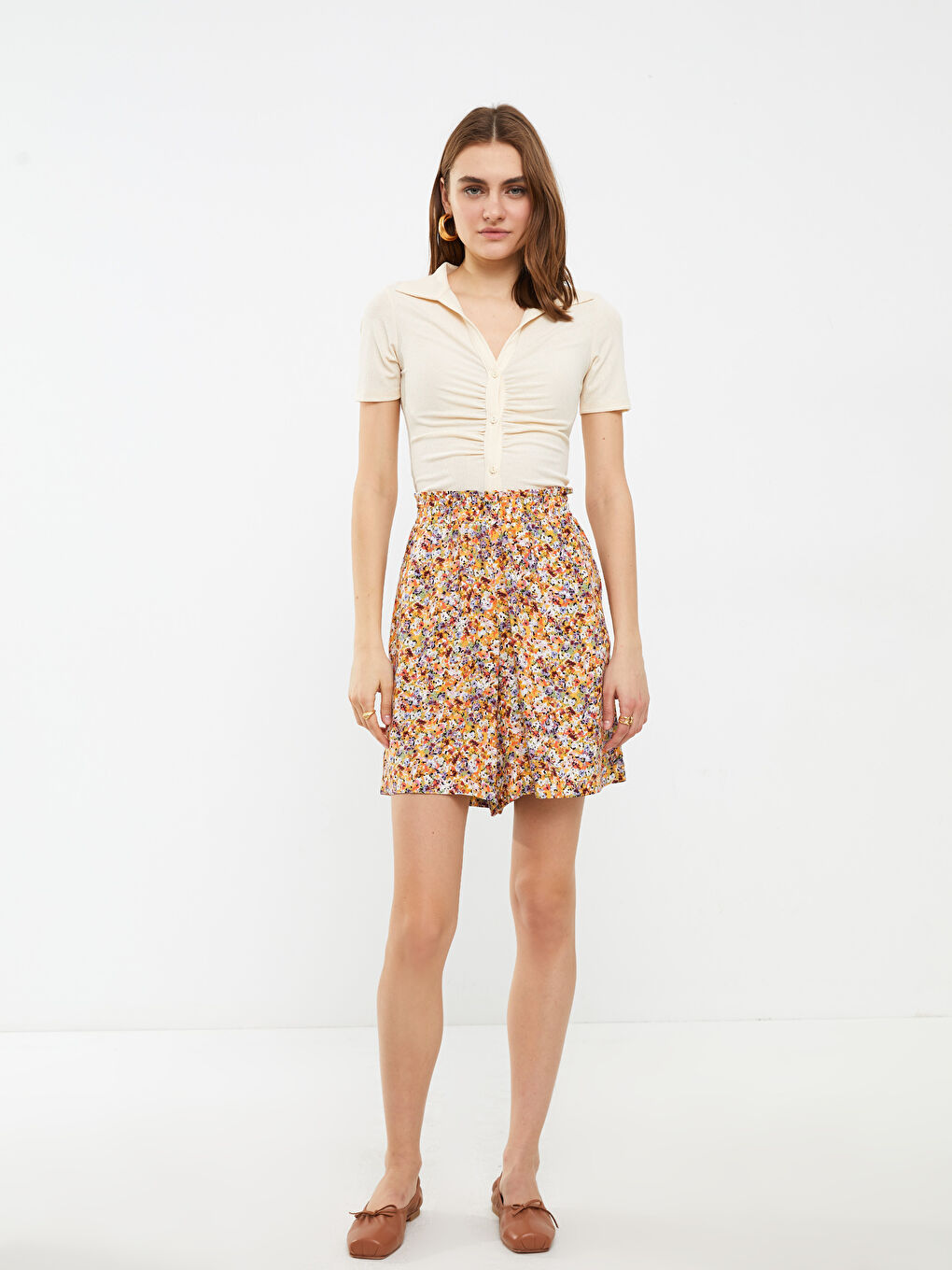 Elastic Waist Patterned Viscose Women's Shorts -S2I406Z8-LUG