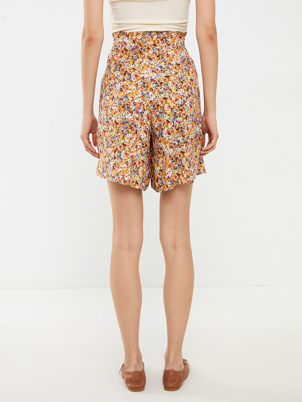 Elastic Waist Patterned Viscose Women's Shorts -S2I406Z8-LUG