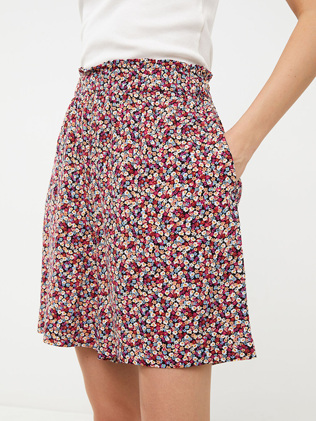 Elastic Waist Patterned Viscose Women's Shorts -S2I406Z8-LTQ