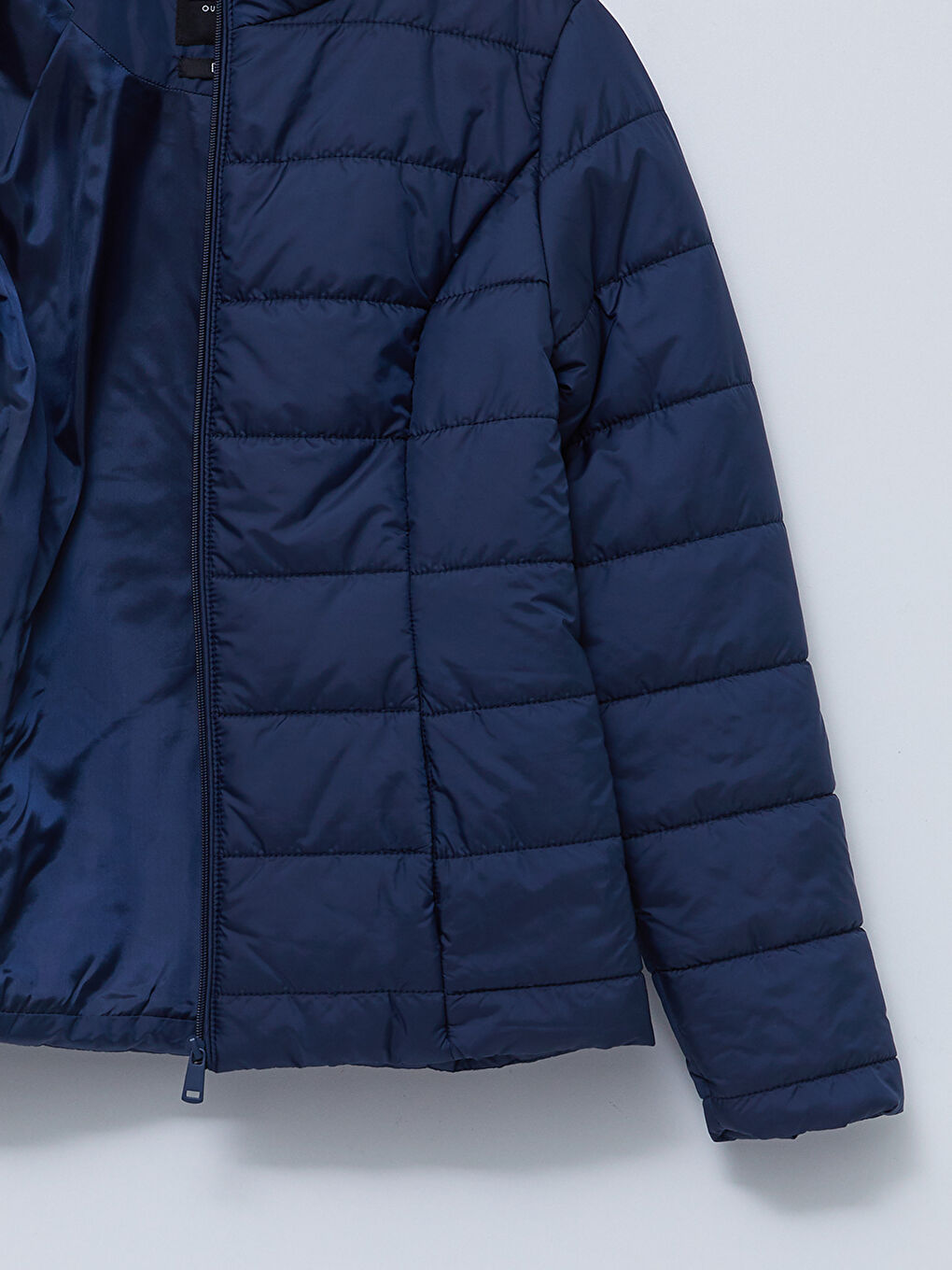 Lacivert Dik Yaka Düz Uzun Kollu Kadın Şişme Mont-8