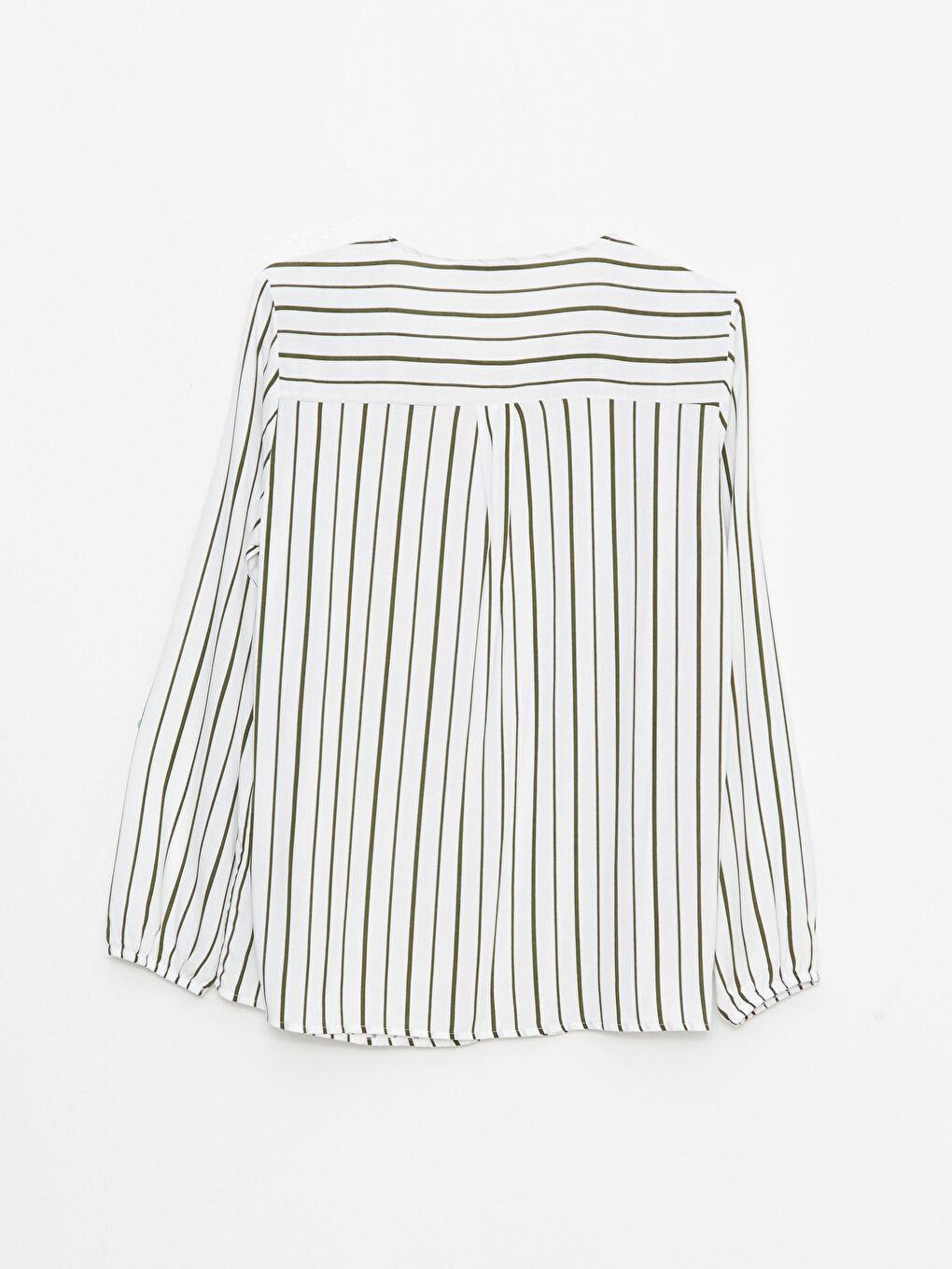 Haki Kaçık Yaka Çizgili Uzun Kollu Viskon Kadın Bluz-6