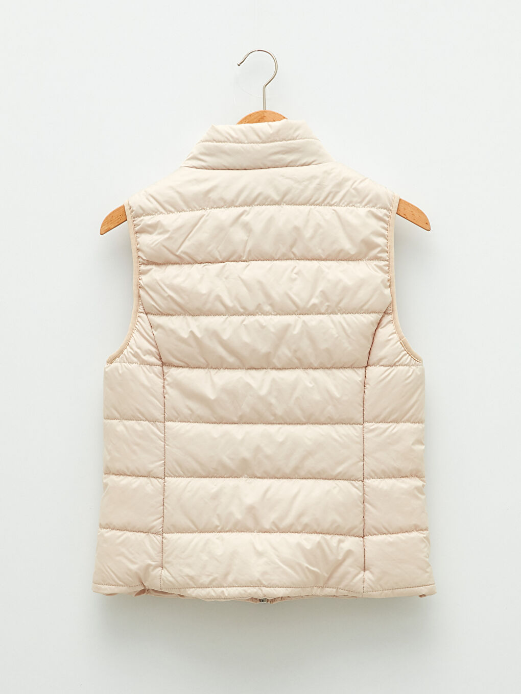 Bej Kadın Dik Yaka Düz Şişme Yelek-7