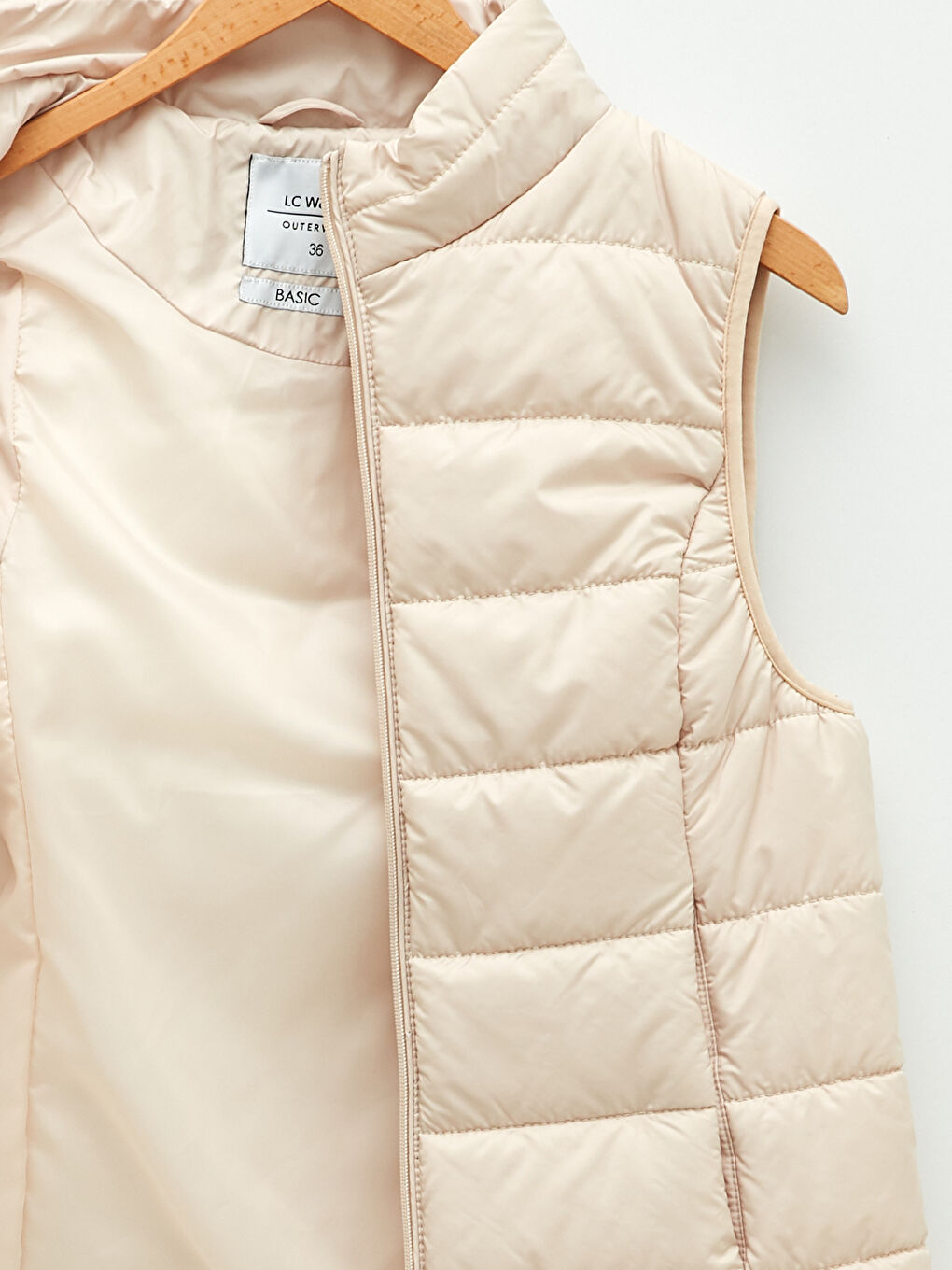 Bej Kadın Dik Yaka Düz Şişme Yelek-8